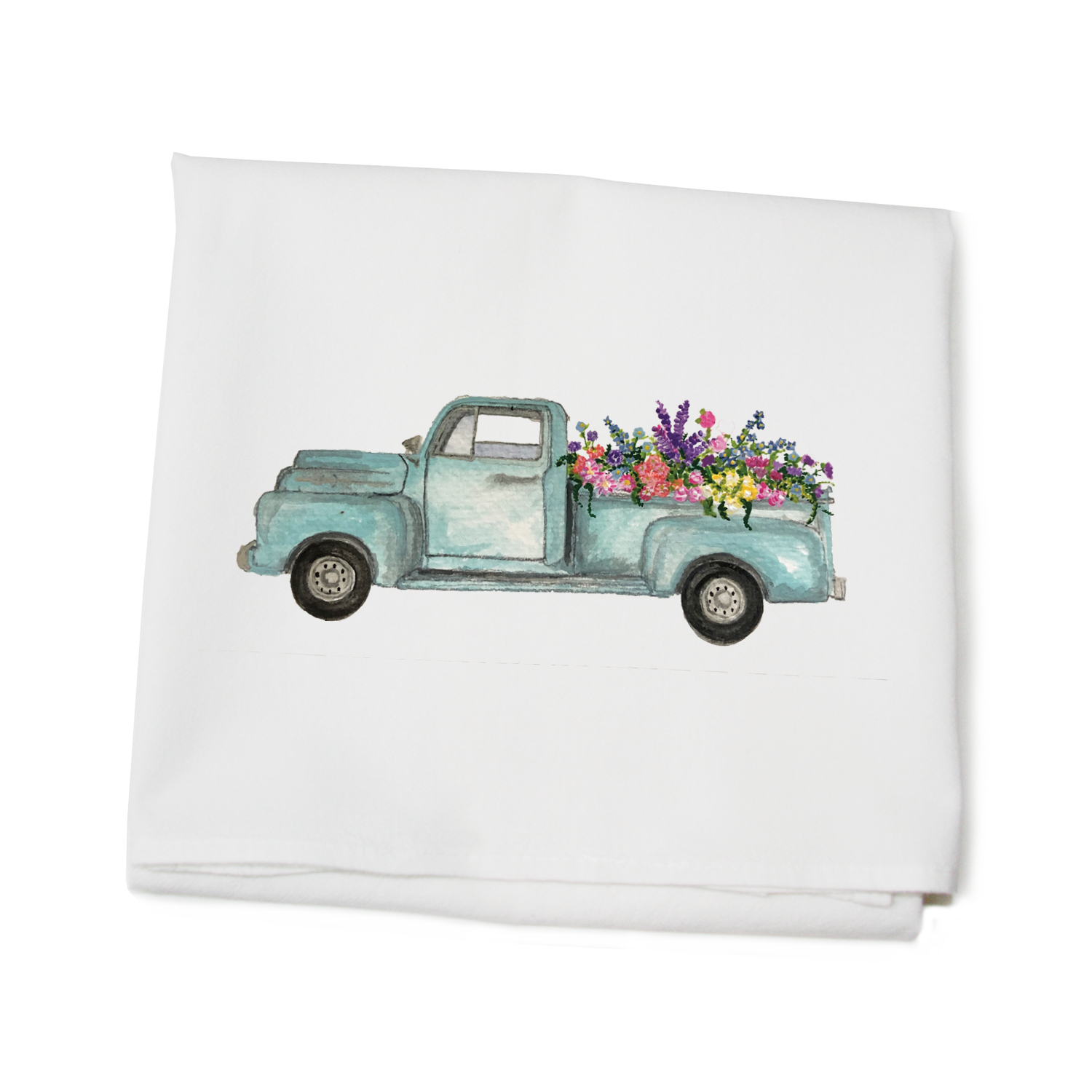 truck with flowers flour sack towel