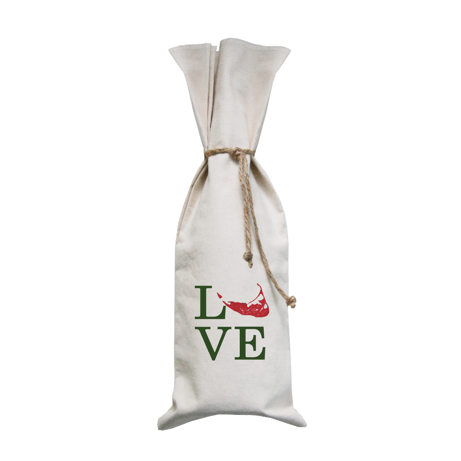 love nantucket island in red and green wine bag