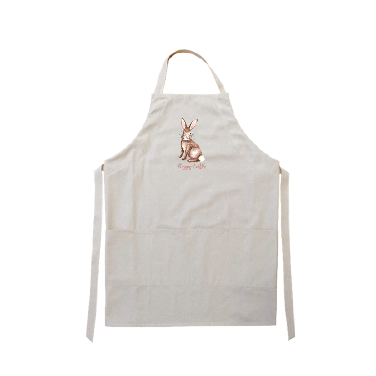 brown bunny with hoppy easter apron