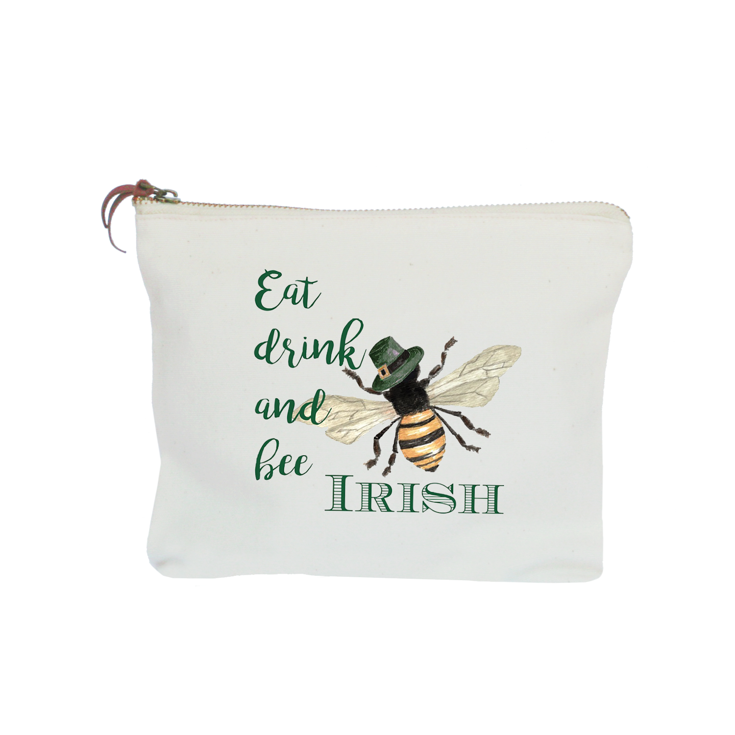 eat drink and bee irish zipper pouch