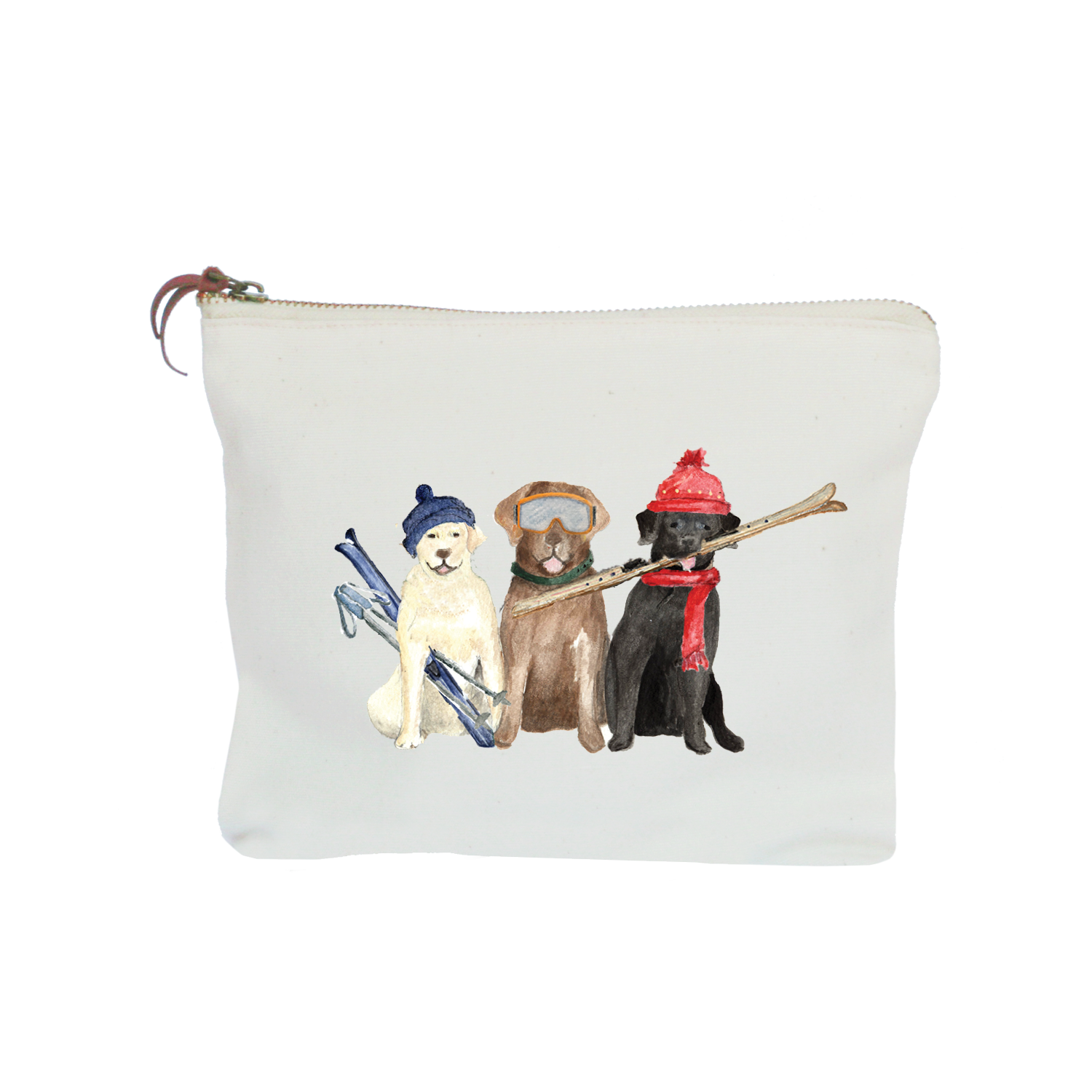 three labs skiing zipper pouch
