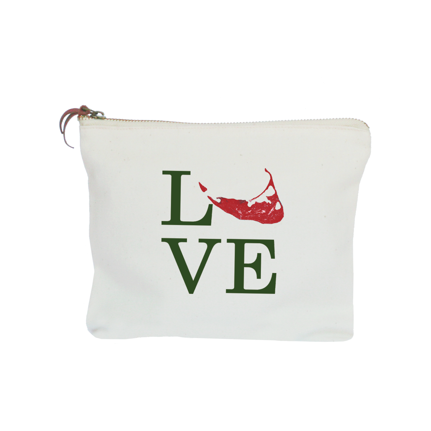 love nantucket island in red and green zipper pouch