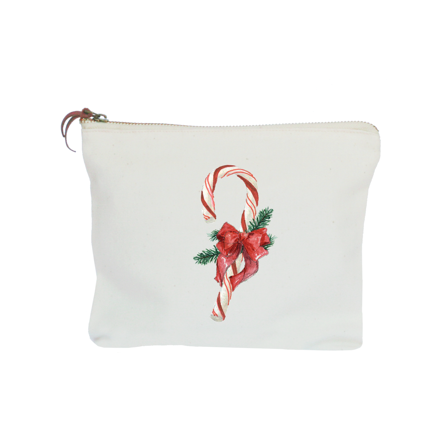 candy cane with bow and evergreens zipper pouch