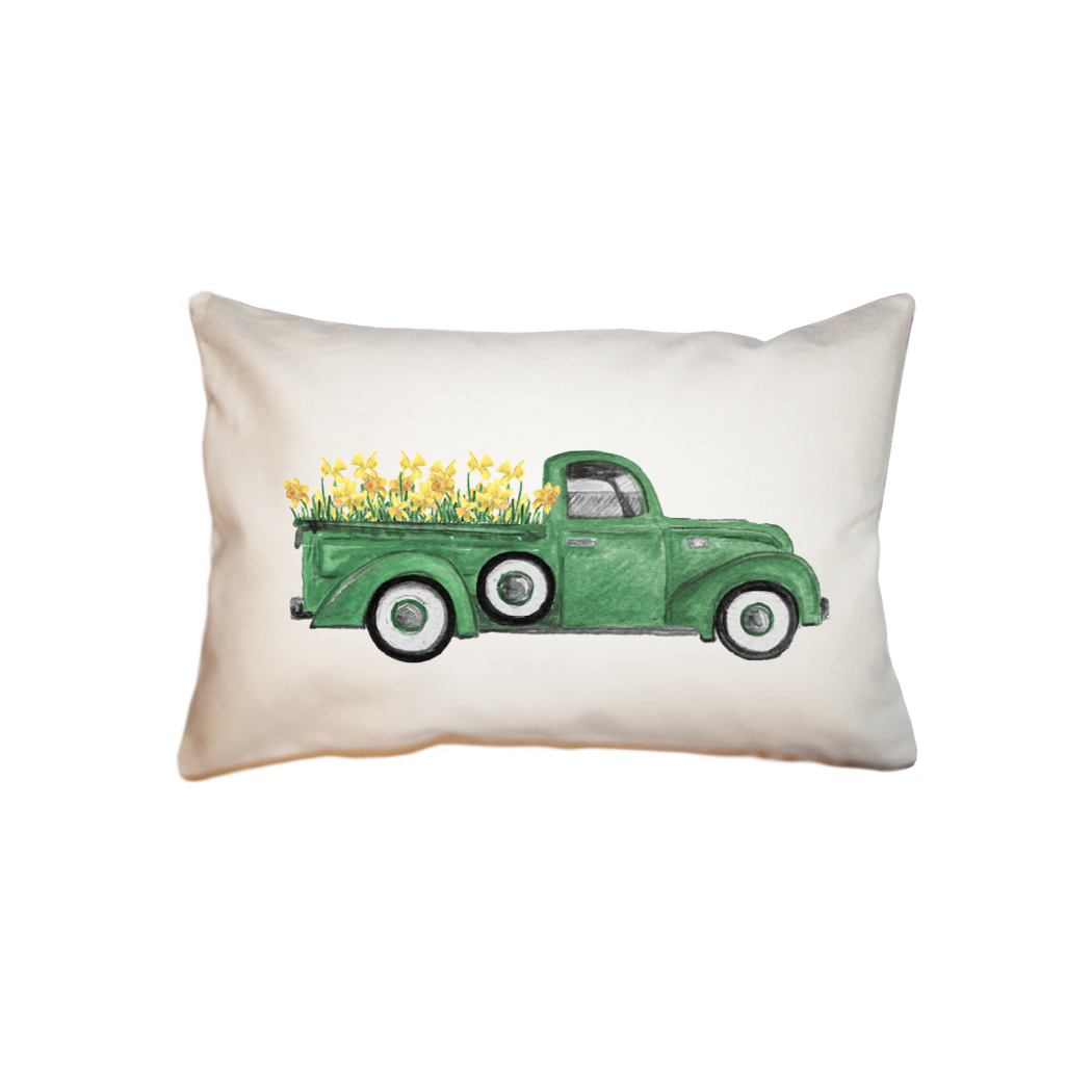green truck with daffodils  small accent pillow