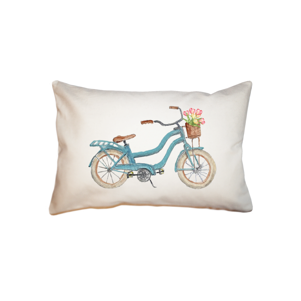 light blue beach bike with tulips  small accent pillow