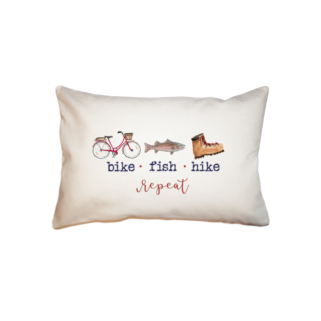 bike fish hike repeat  small accent pillow