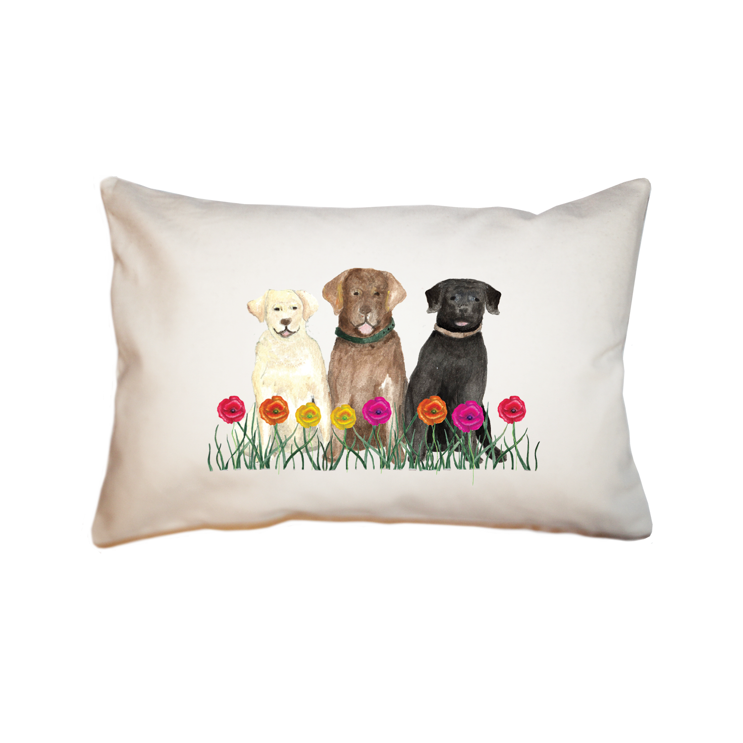 three labs flowers large rectangle pillow