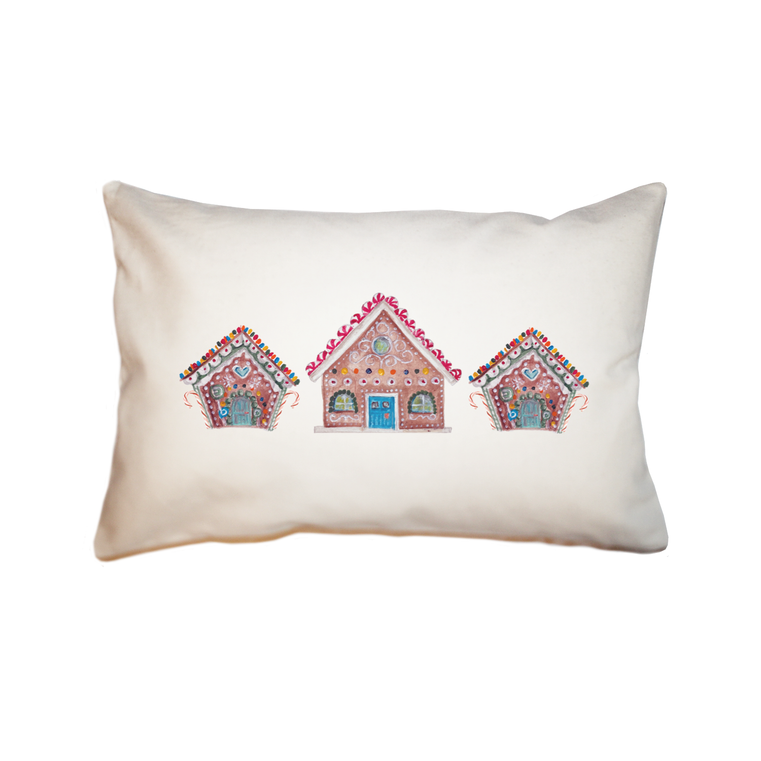 three gingerbread houses large rectangle pillow
