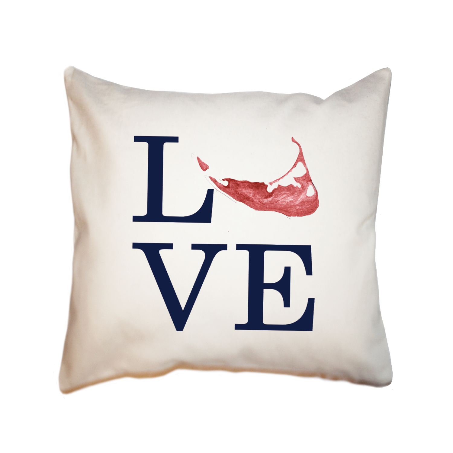 love nantucket island navy text with red island square pillow