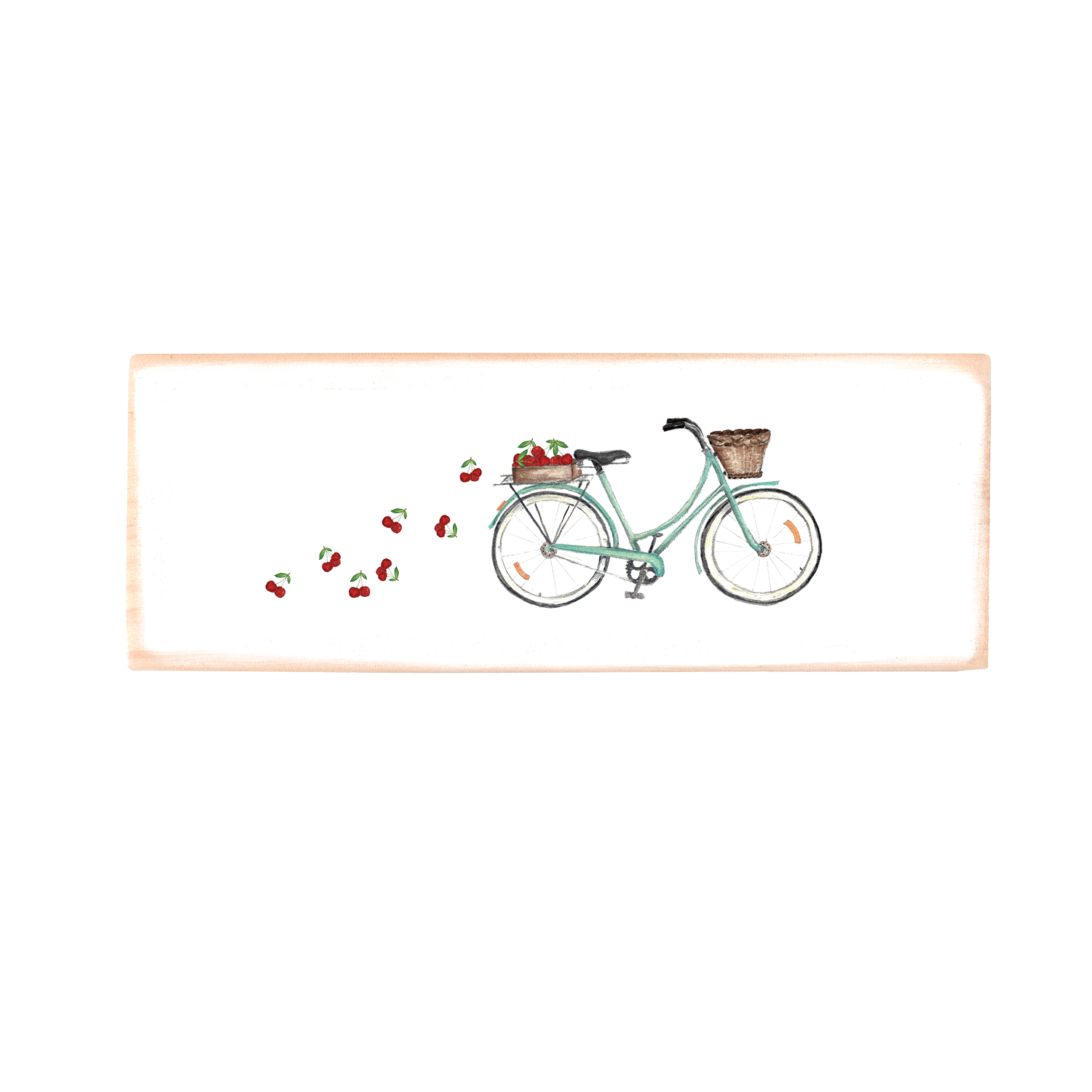 bike with cherries rectangle wood block