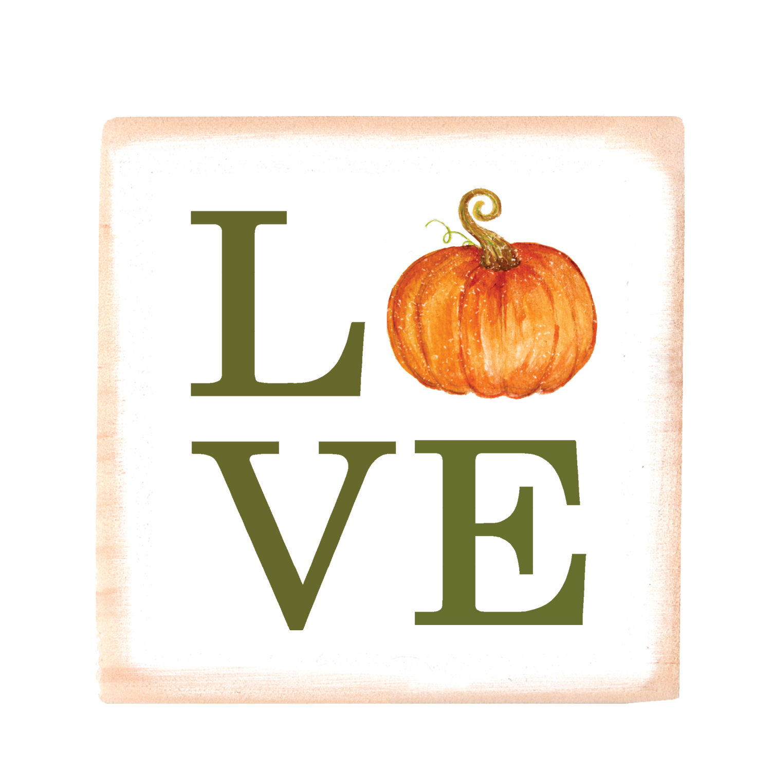 love pumpkin square wood block