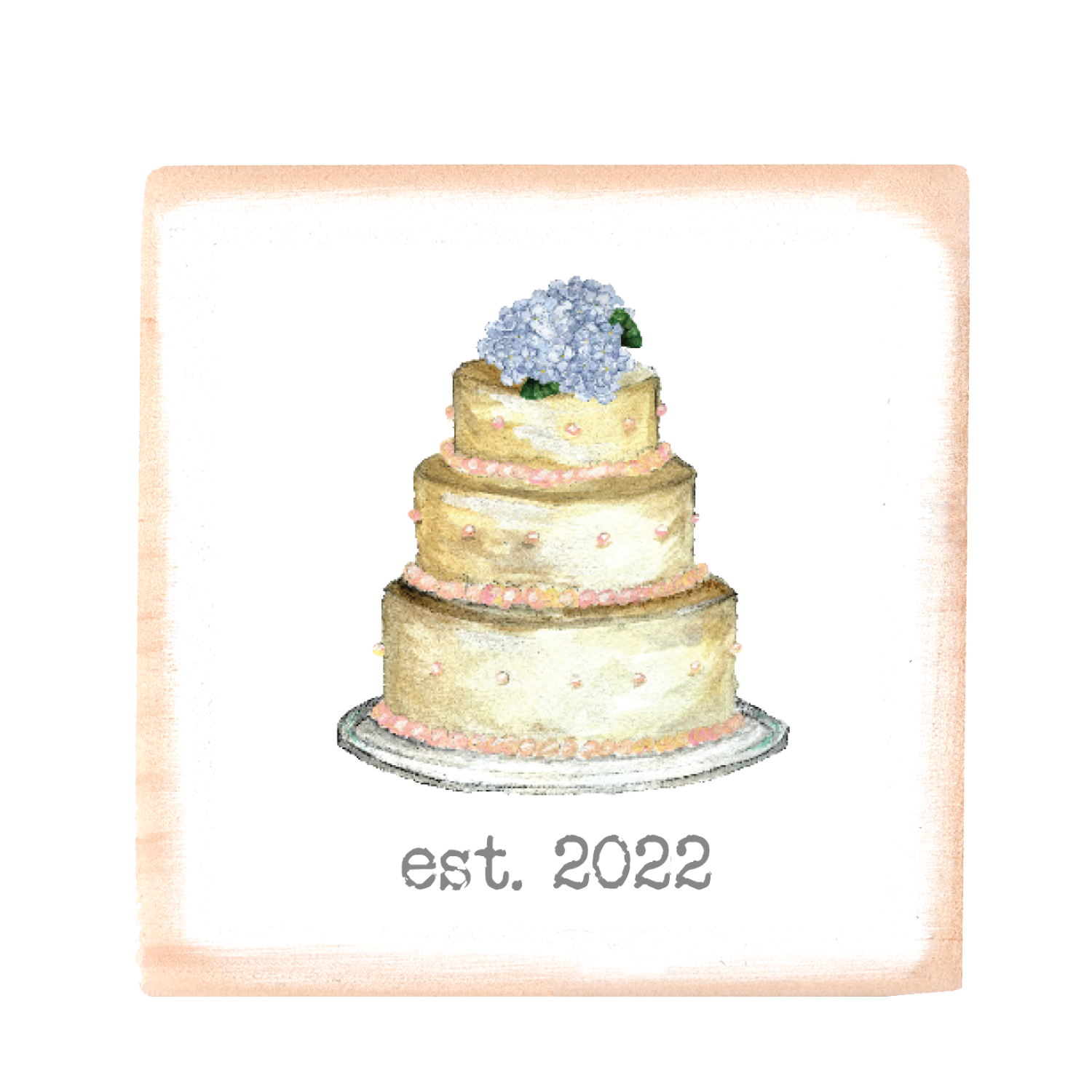wedding cake date 2022 square wood block