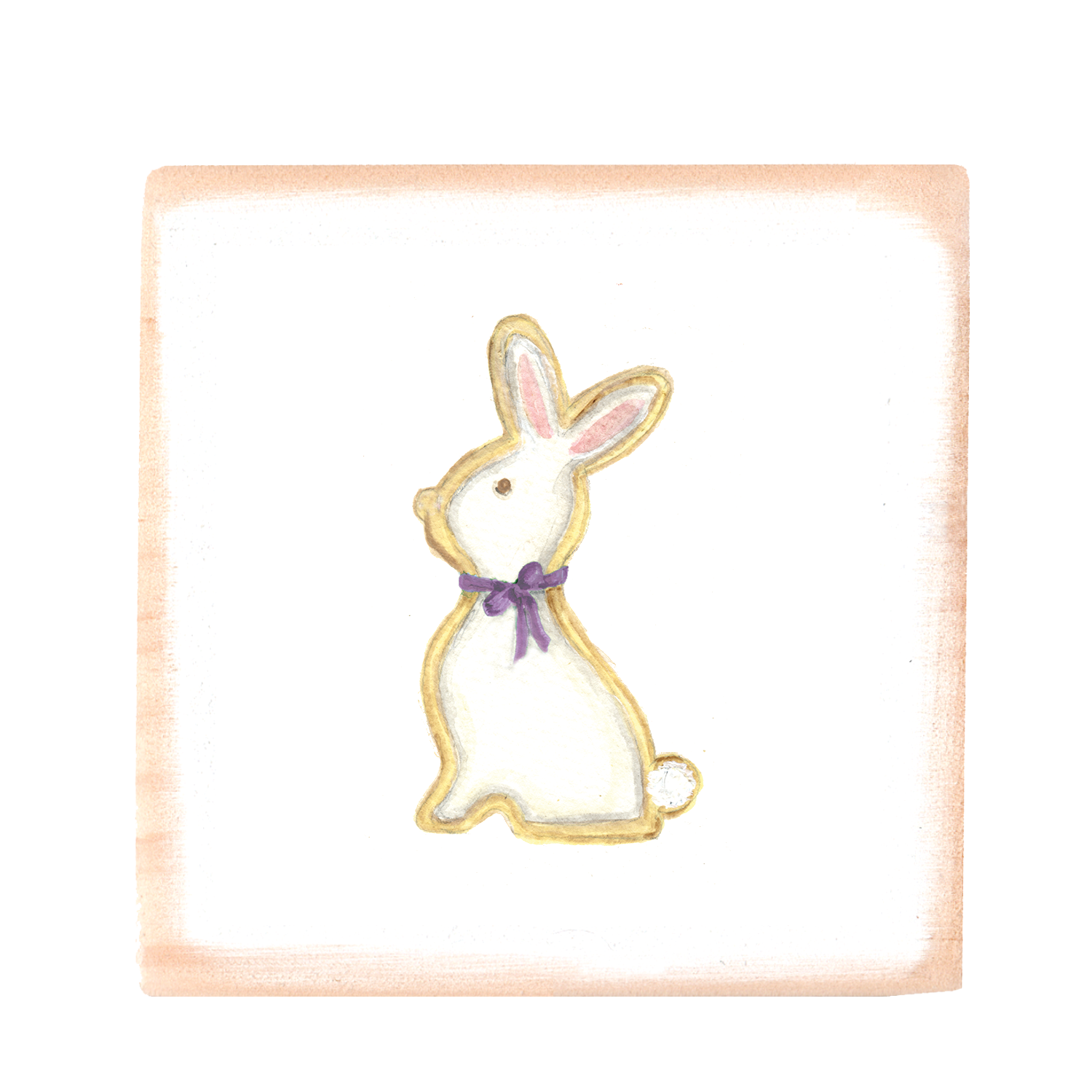 bunny cookie purple bow square wood block