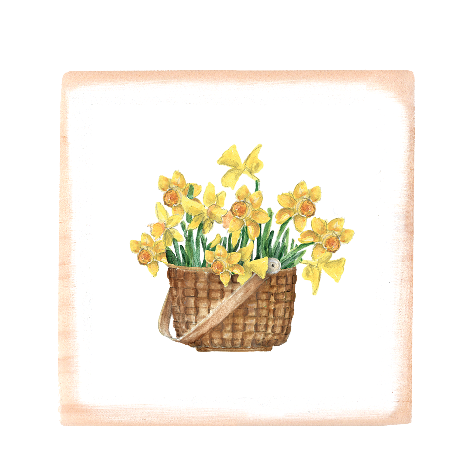 daffodils in nantucket basket square wood block