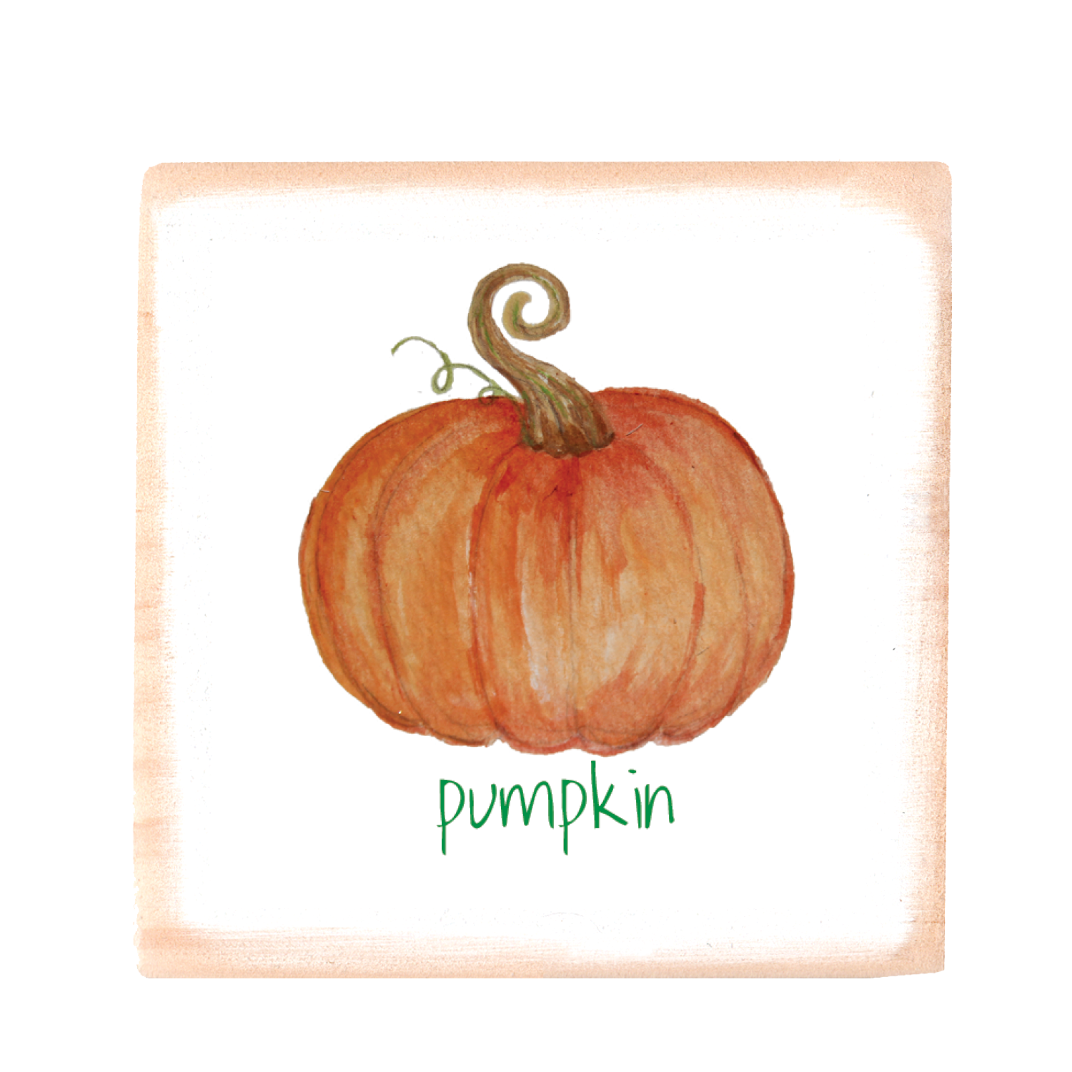 Pumpkin with pumpkin text square wood block