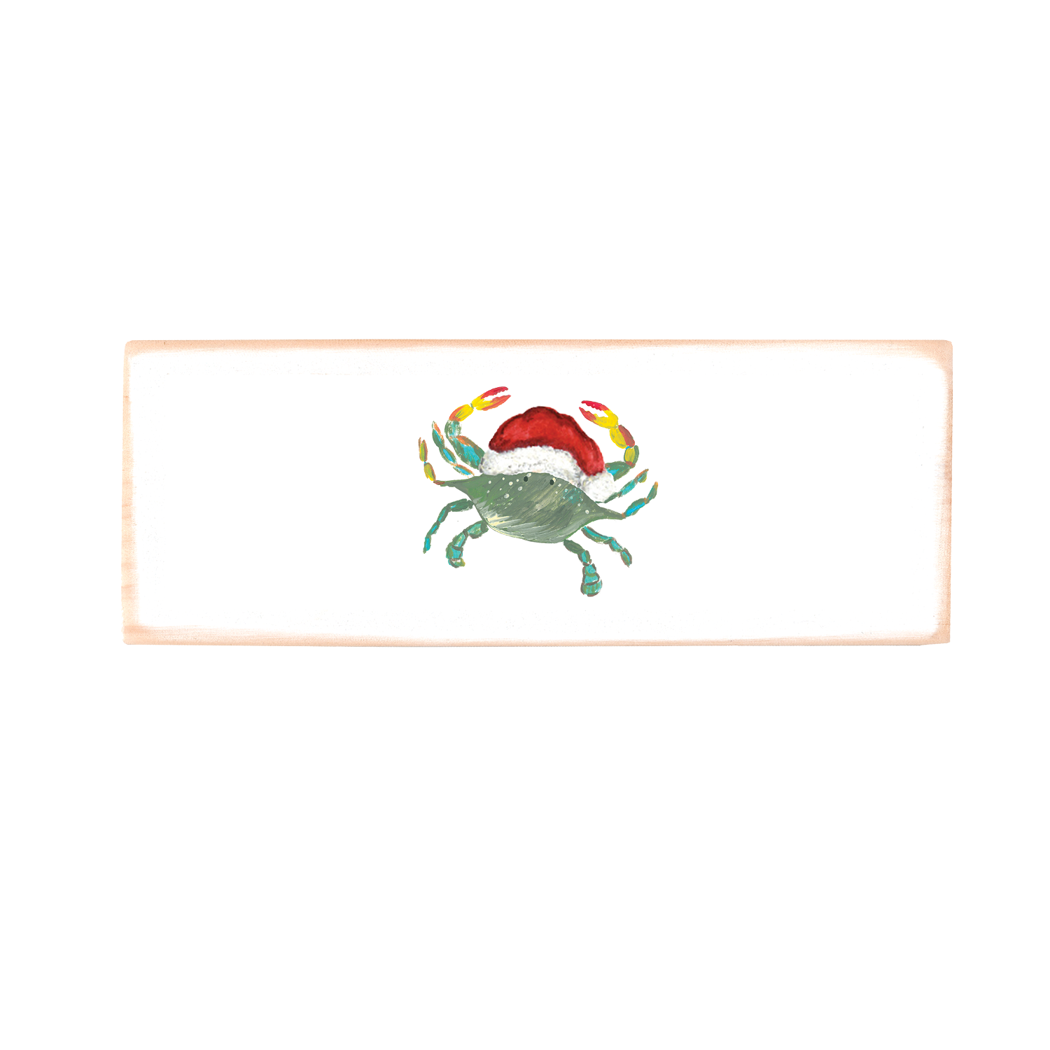 crab with santa hat wood block rectangle
