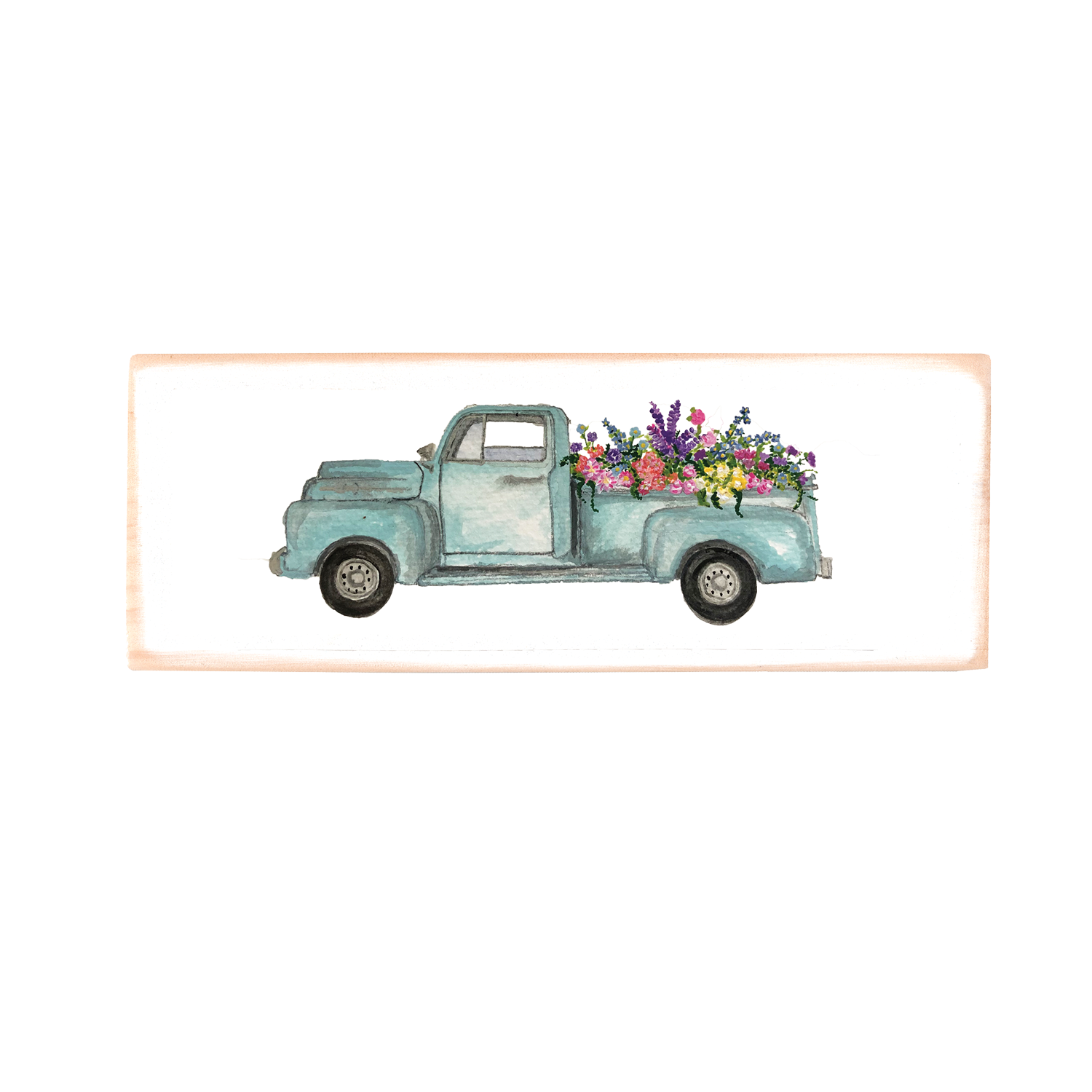 truck with flowers rectangle wood block