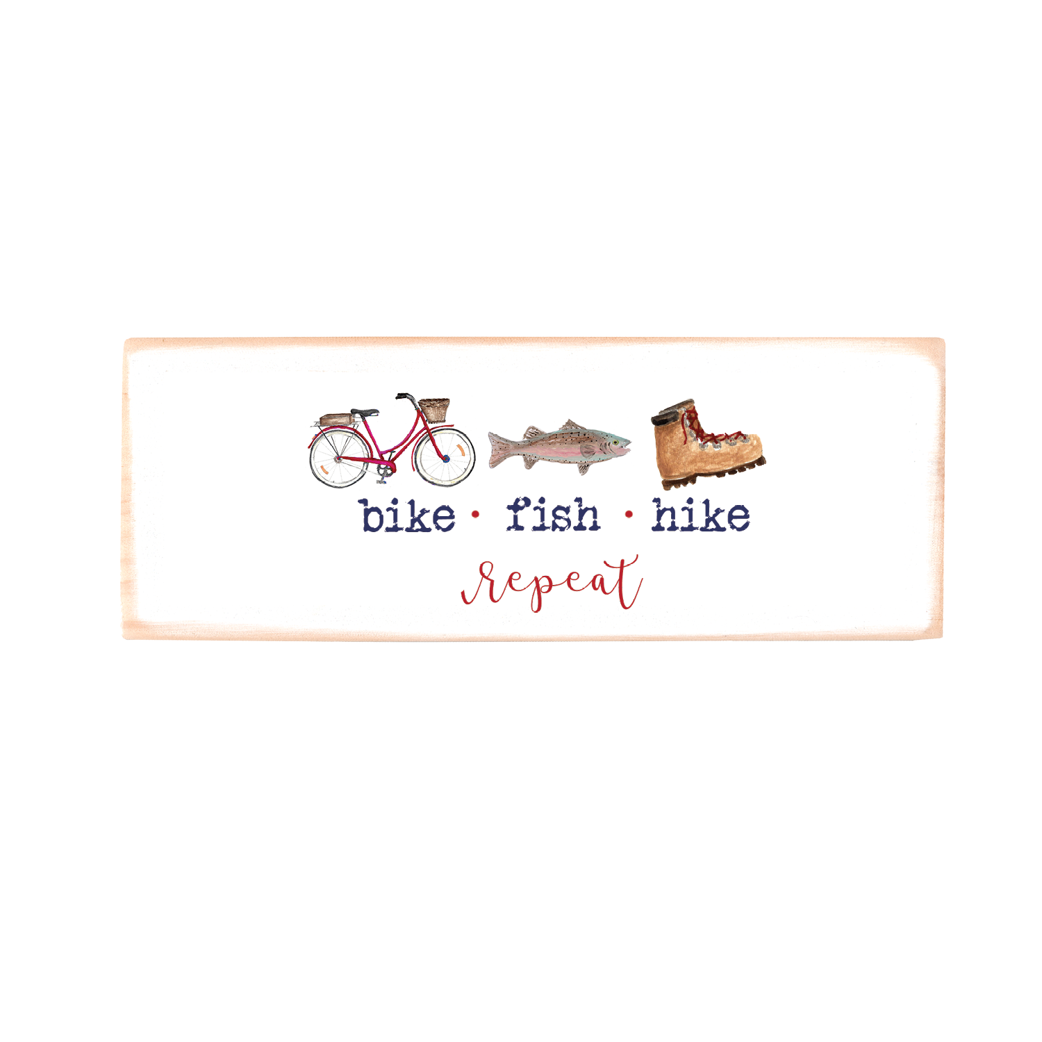 bike fish hike repeat rectangle wood block