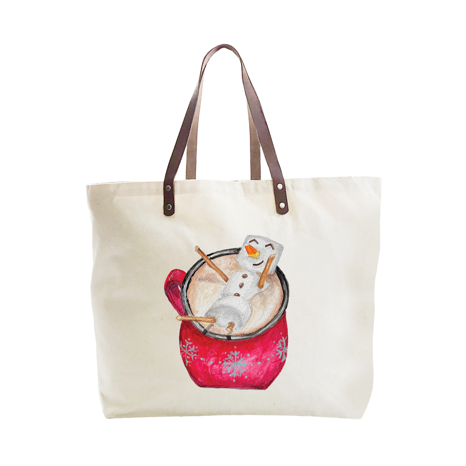 hot cocoa with snowman large tote