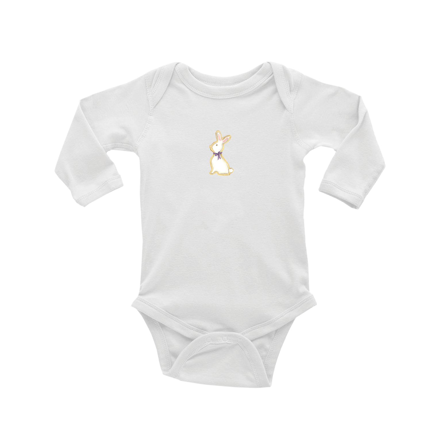 bunny cookie purple bow baby snap up long sleeve
