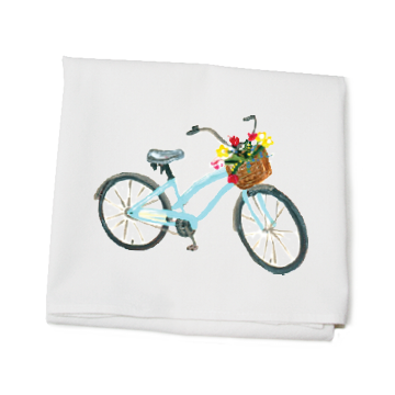 bike with tulips flour sack towel