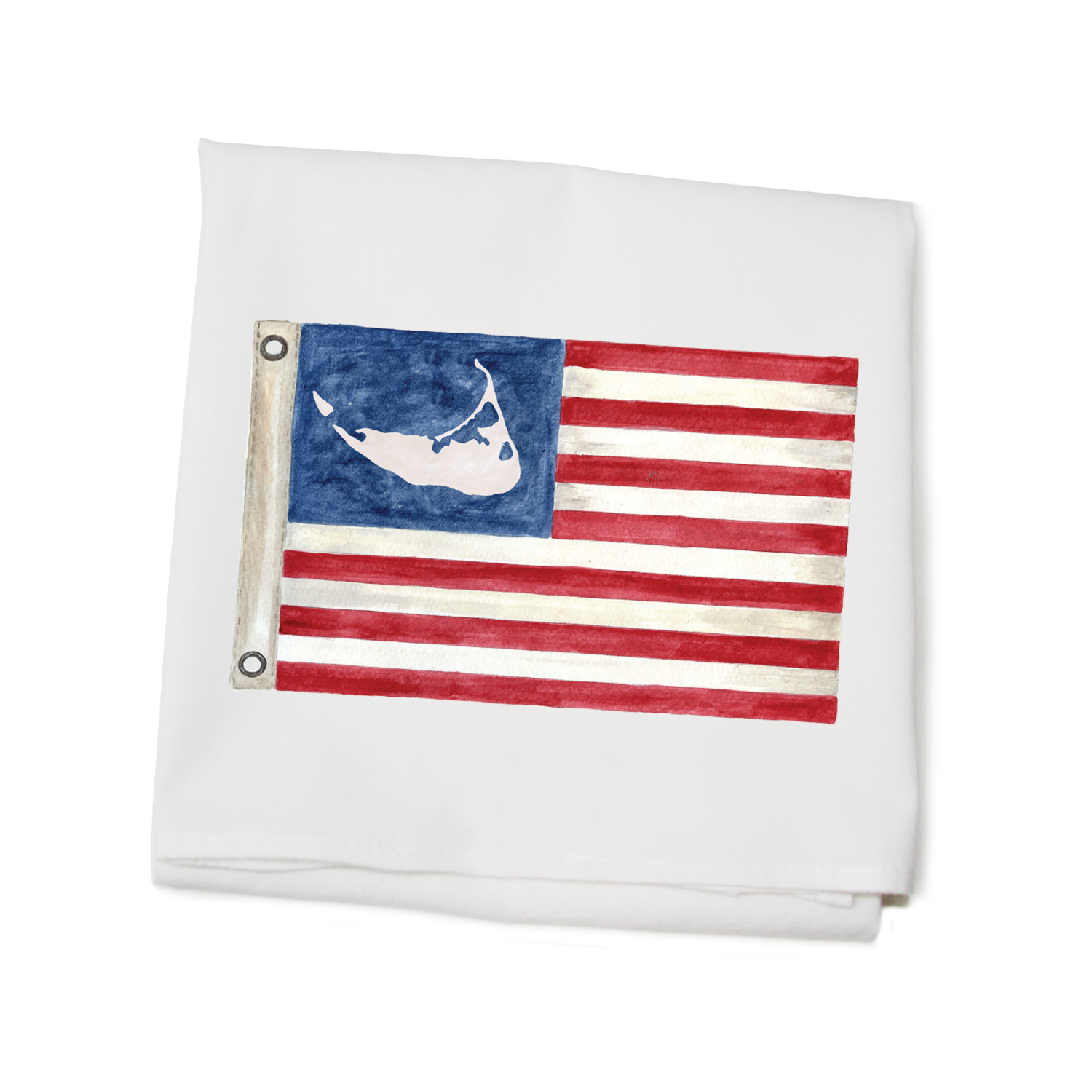 american flag with nantucket flour sack towel