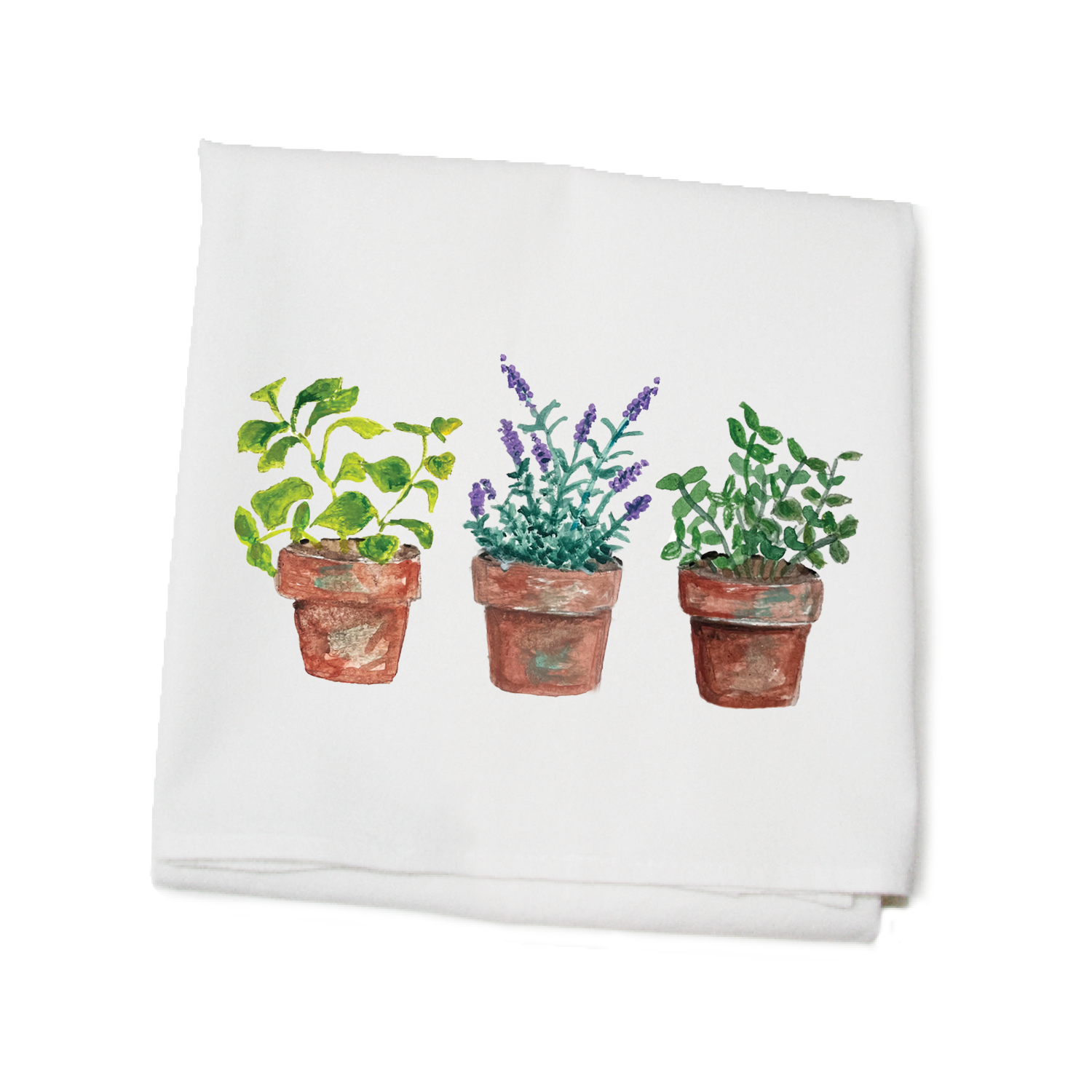 herbs in pot flour sack towel