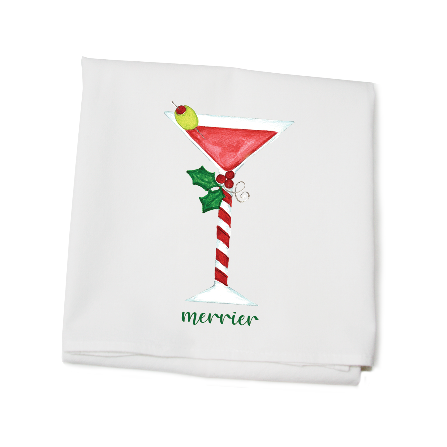 merrier with martini flour sack towel
