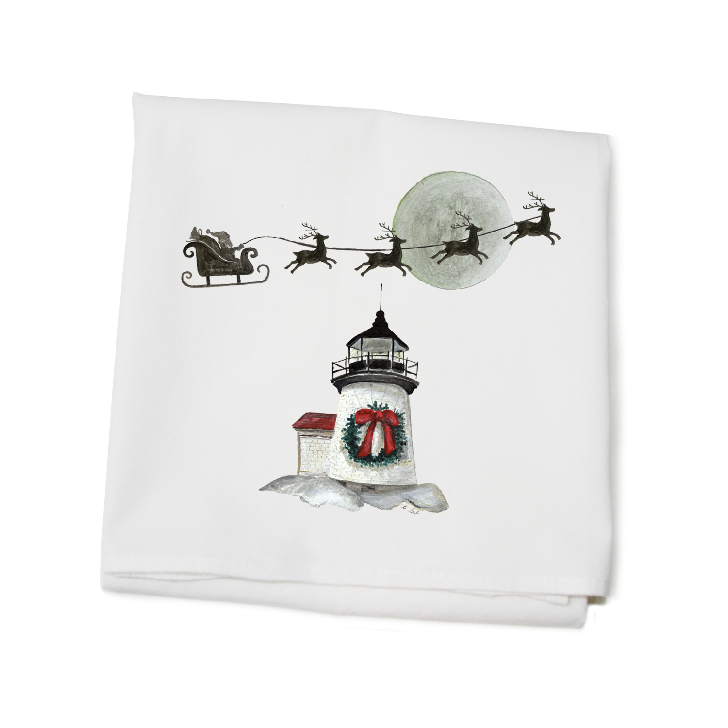brant point with santa and sleigh flour sack towel