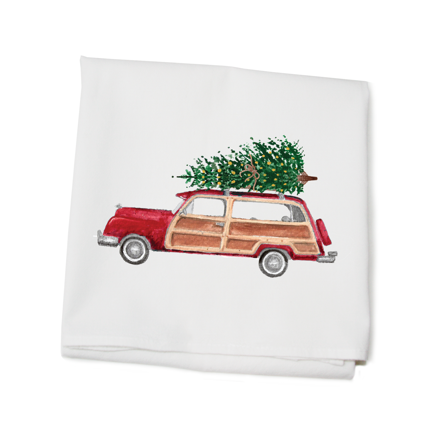 red woody with tree flour sack towel