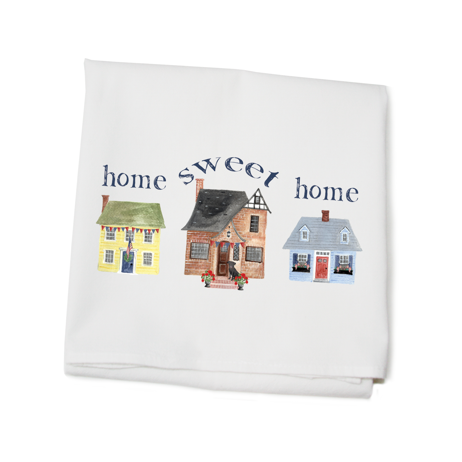 three houses patriotic home sweet home flour sack towel