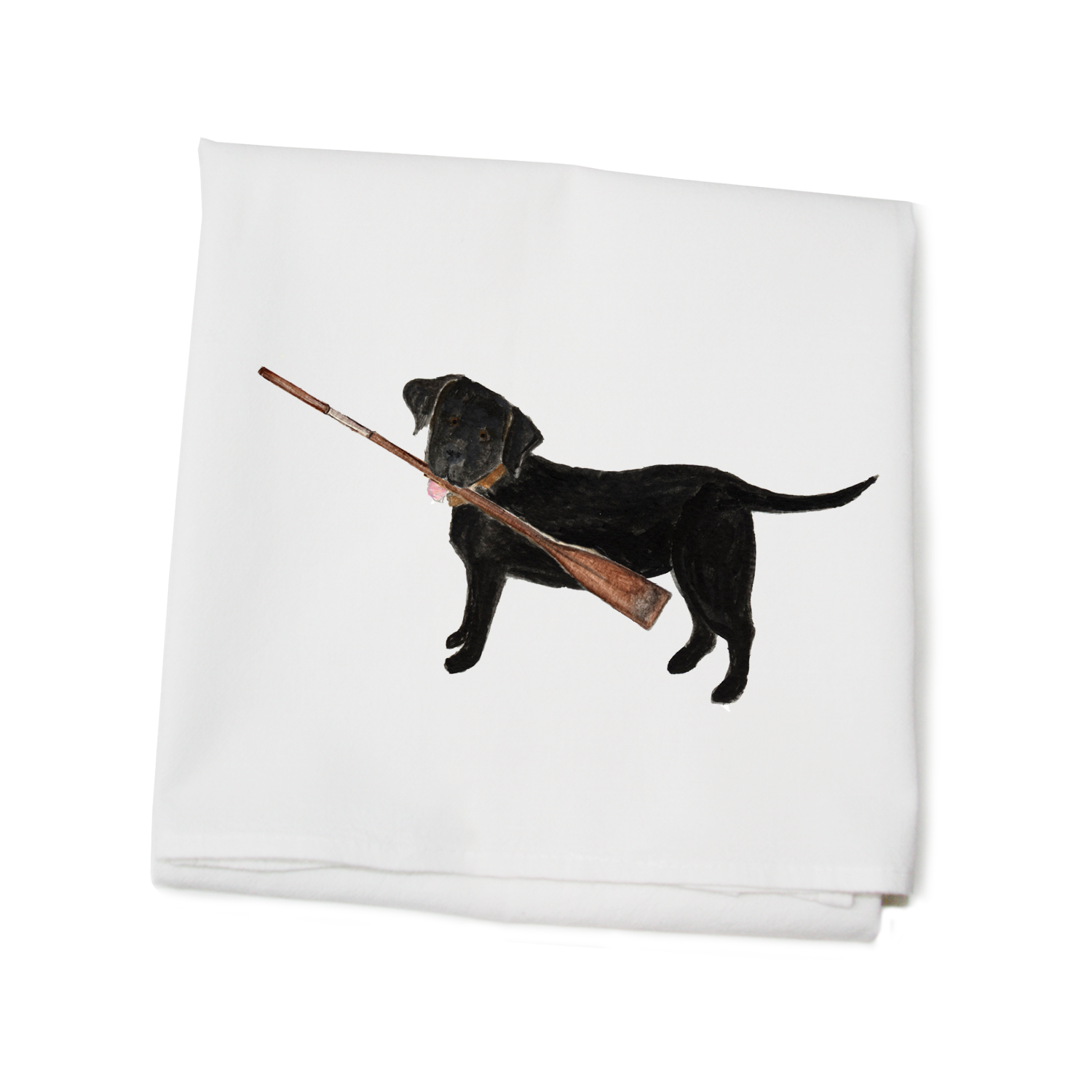 black lab with oar flour sack towel