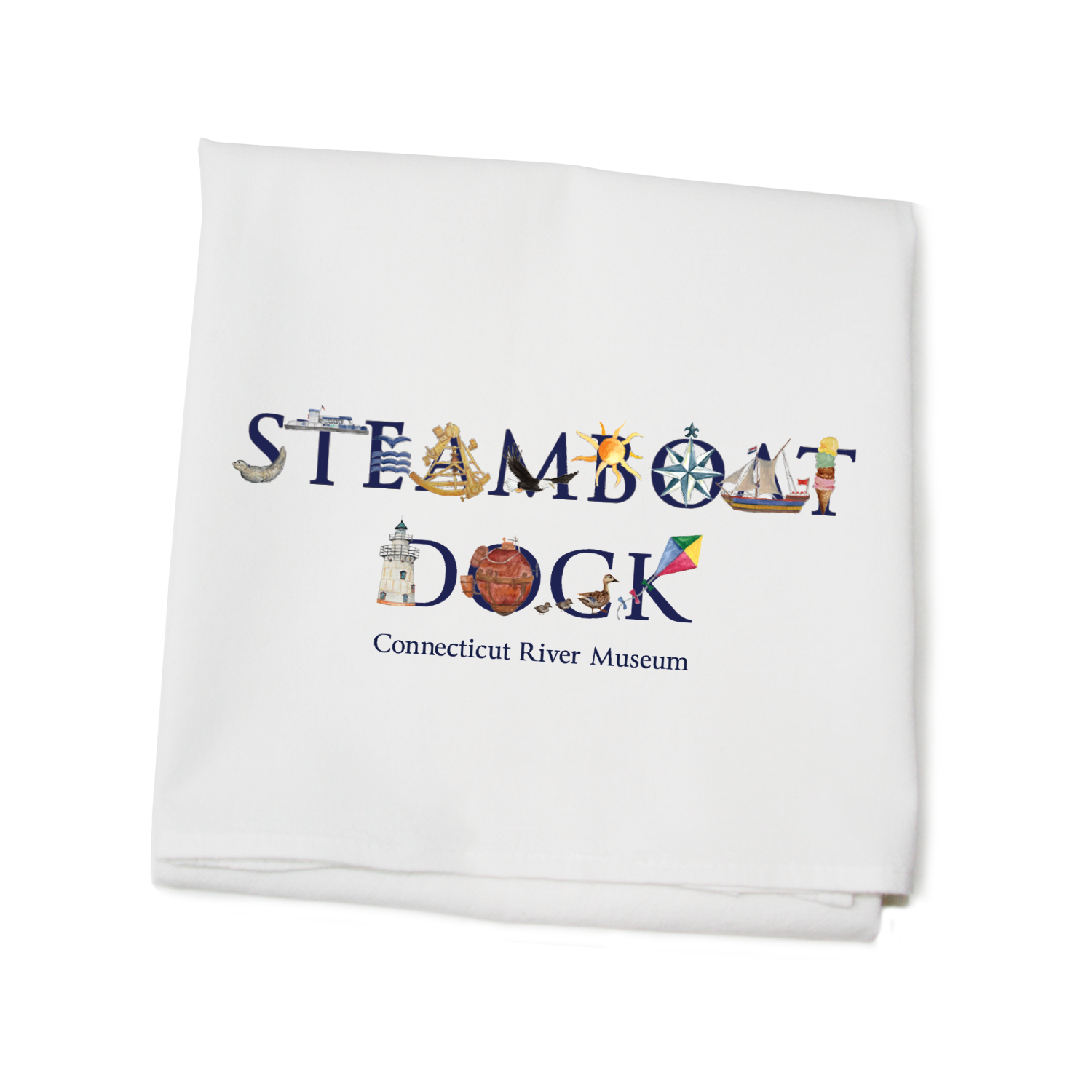 steamboat dock ct river musuem flour sack towel