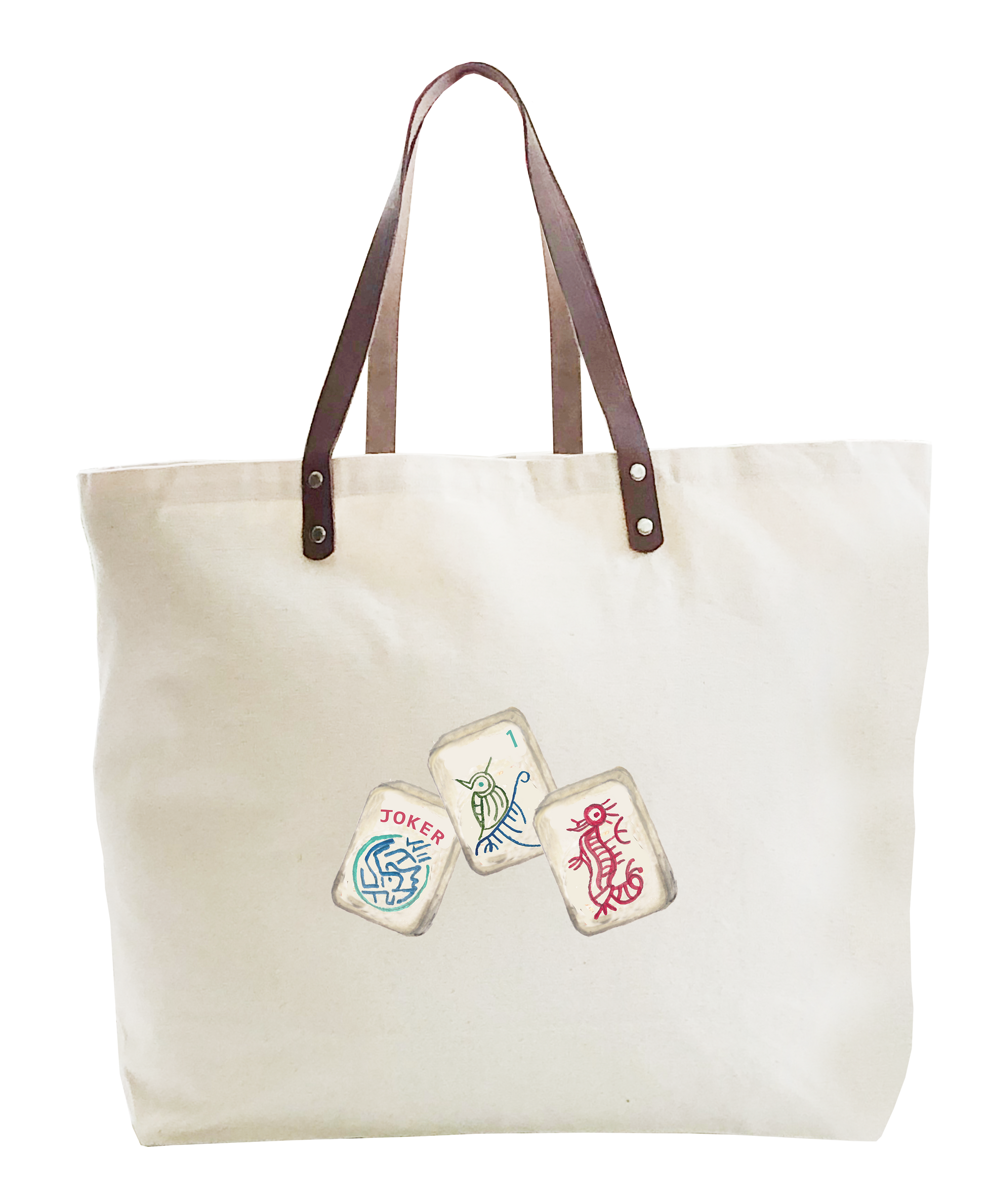 three mahjong tiles large tote