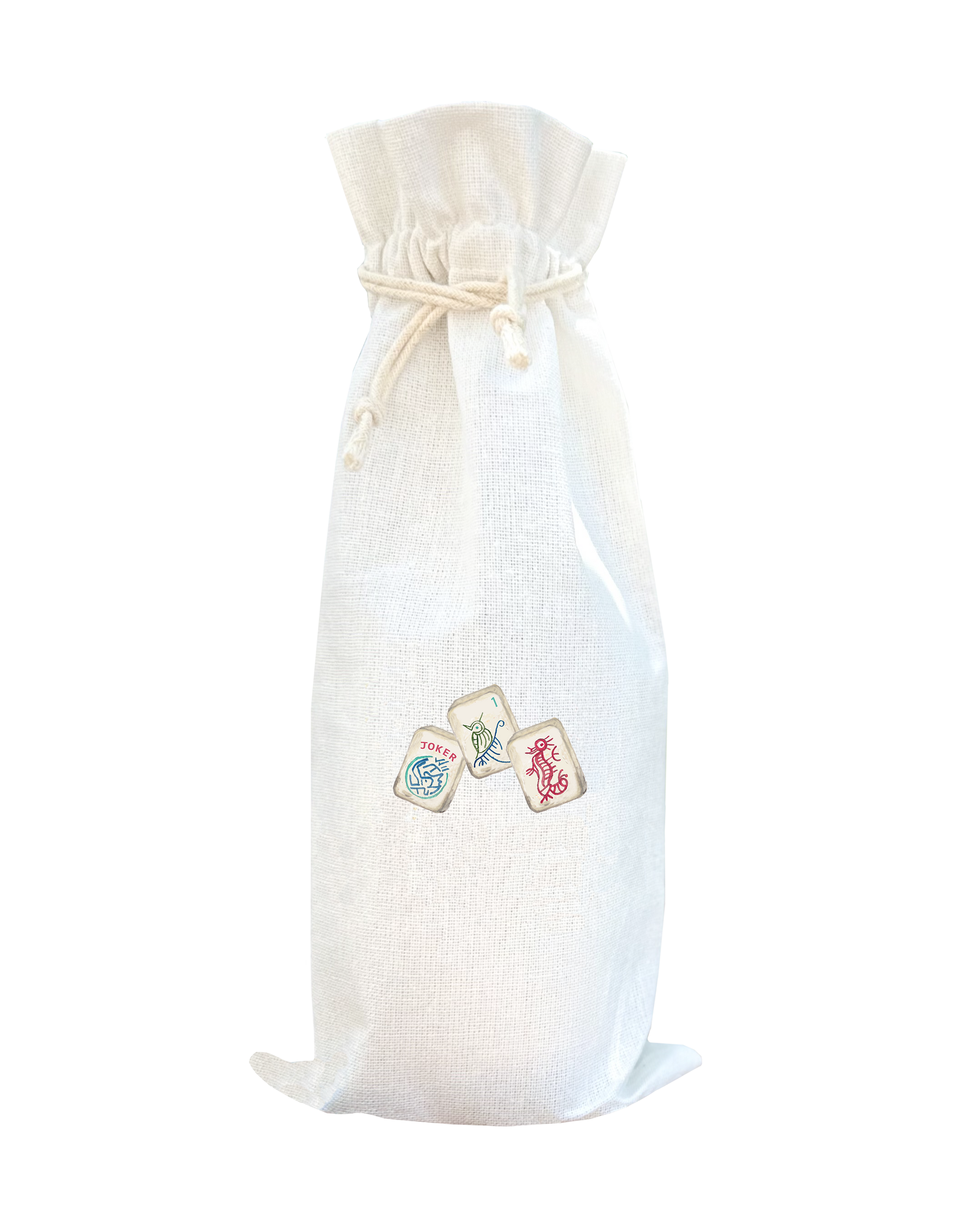 three mahjong tiles wine bag