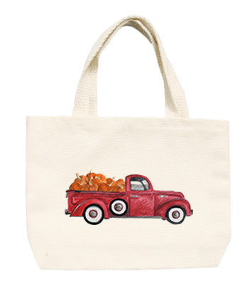 red truck with pumpkins small tote