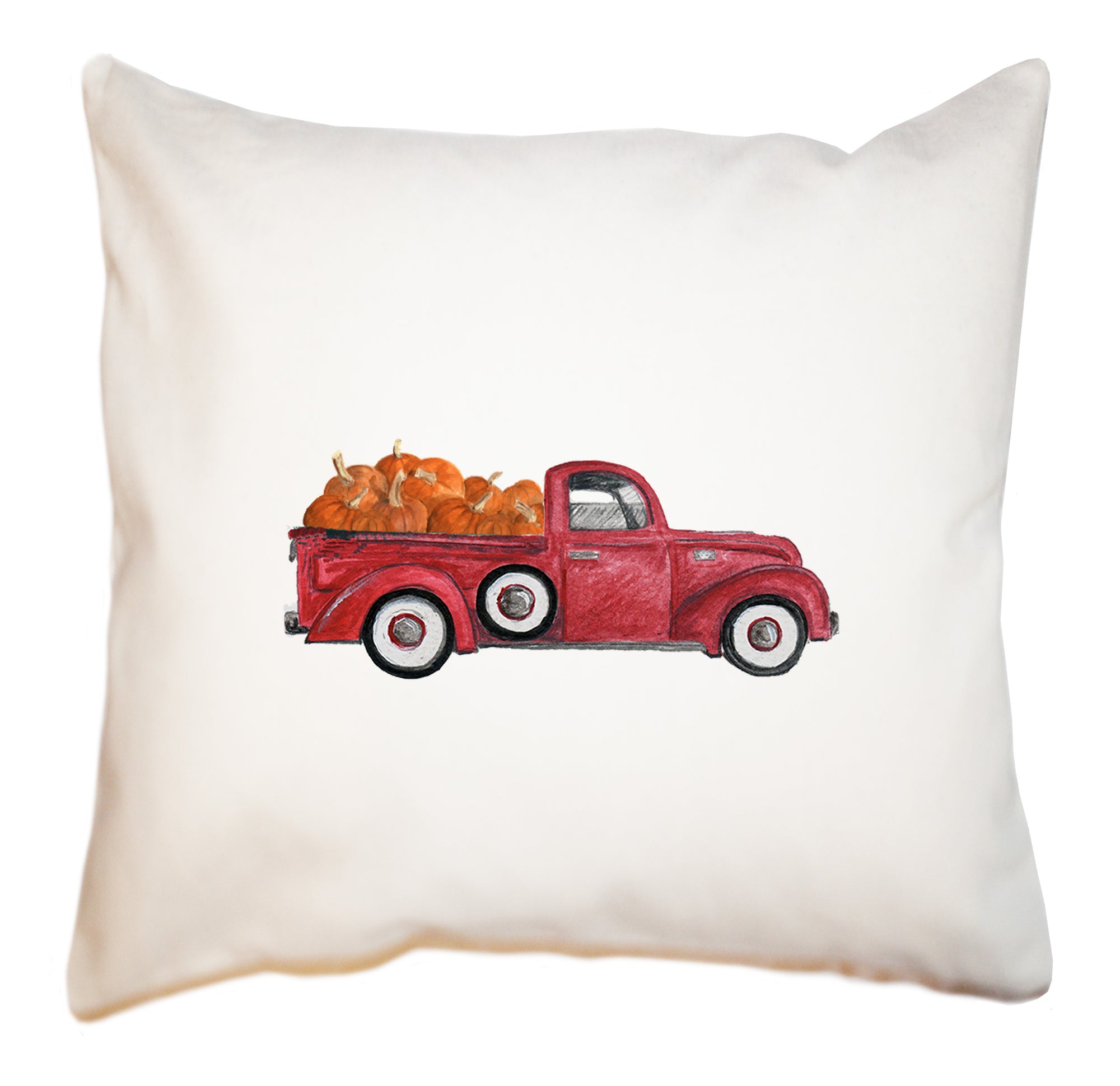 red truck with pumpkins square pillow