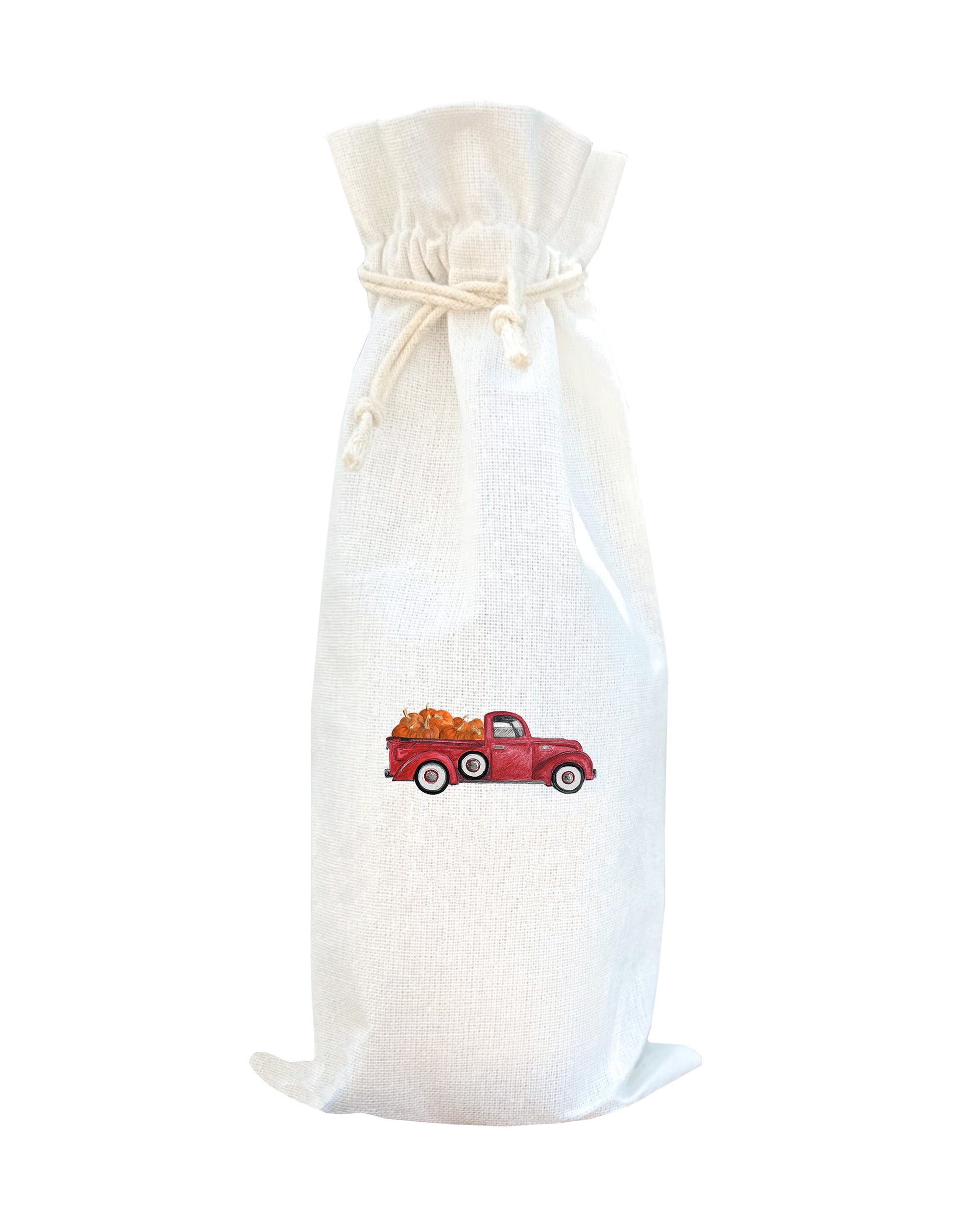 red truck with pumpkins wine bag
