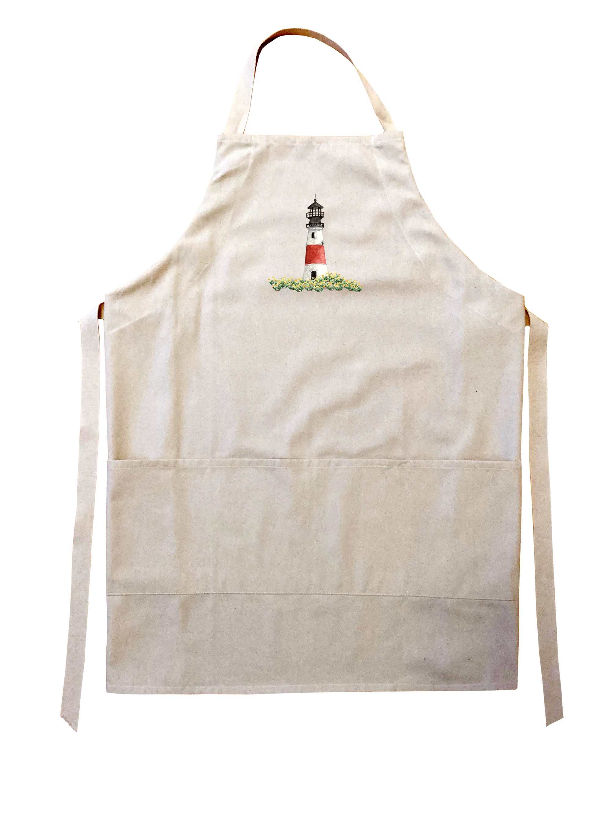 sankaty lighthouse with daffodils in front. apron