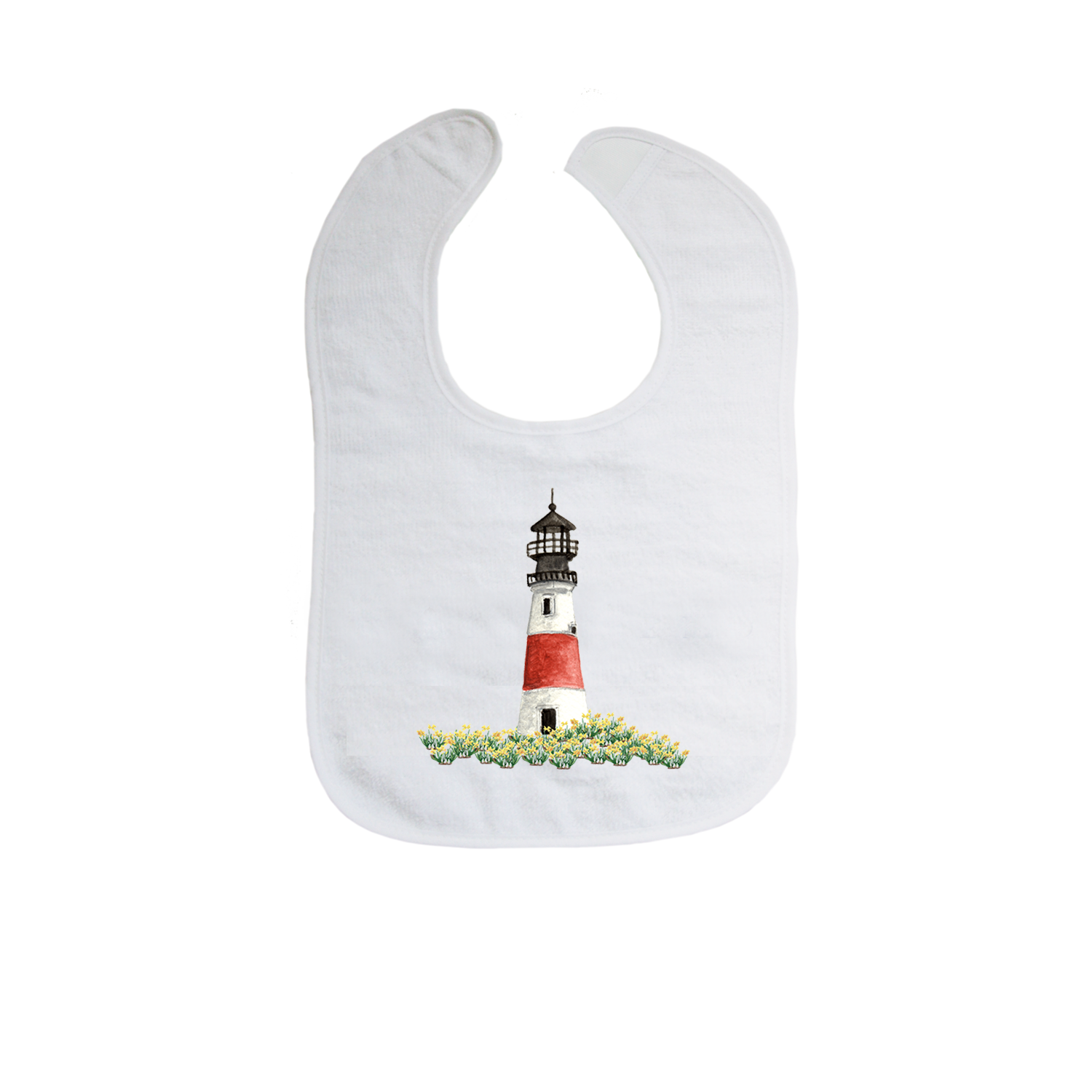 sankaty lighthouse with daffodils in front. bib
