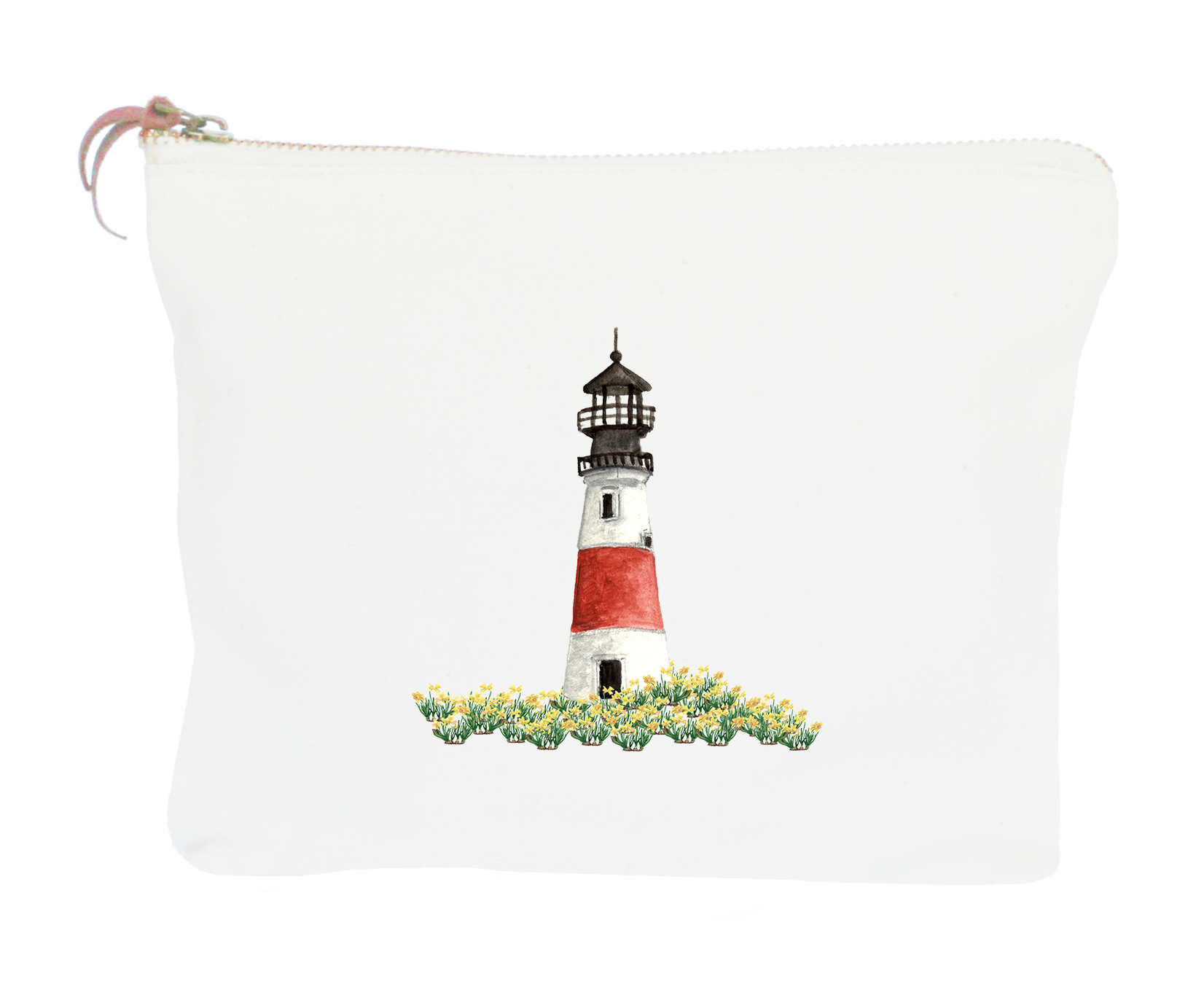 sankaty lighthouse with daffodils in front zipper pouch