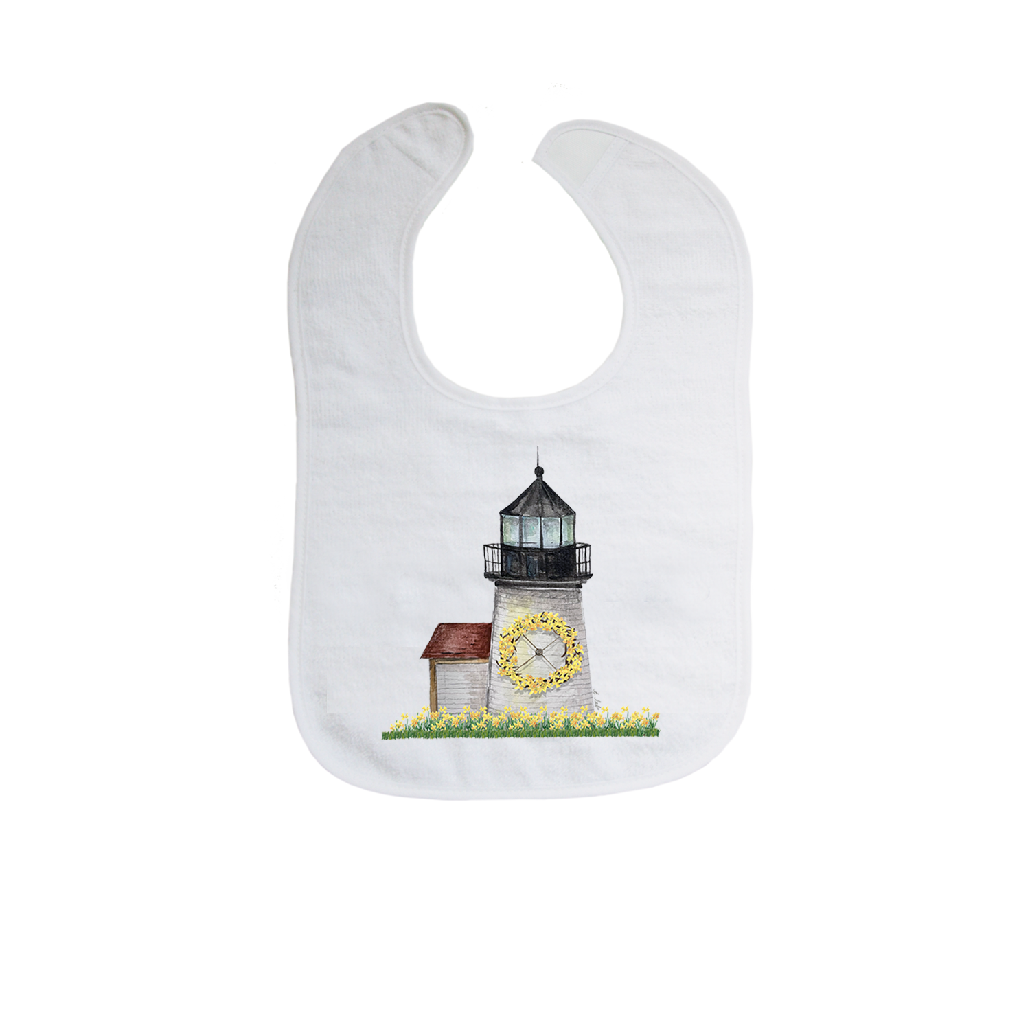 brant point lighthouse with daffodils bib
