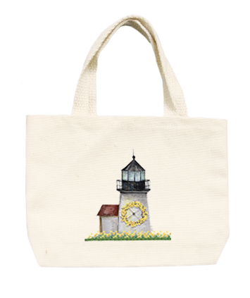 brant point lighthouse with daffodils small tote