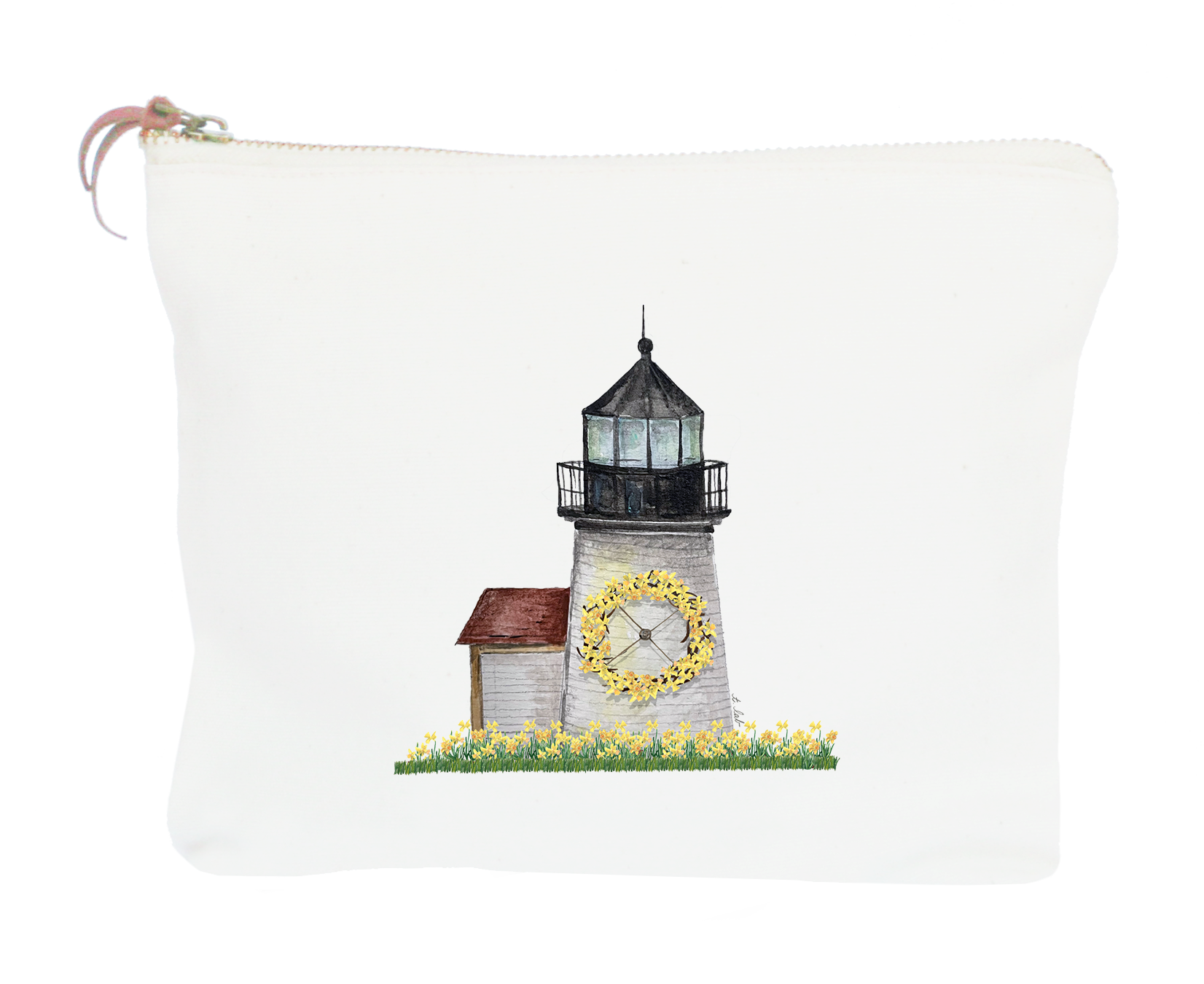 brant point lighthouse with daffodils zipper pouch