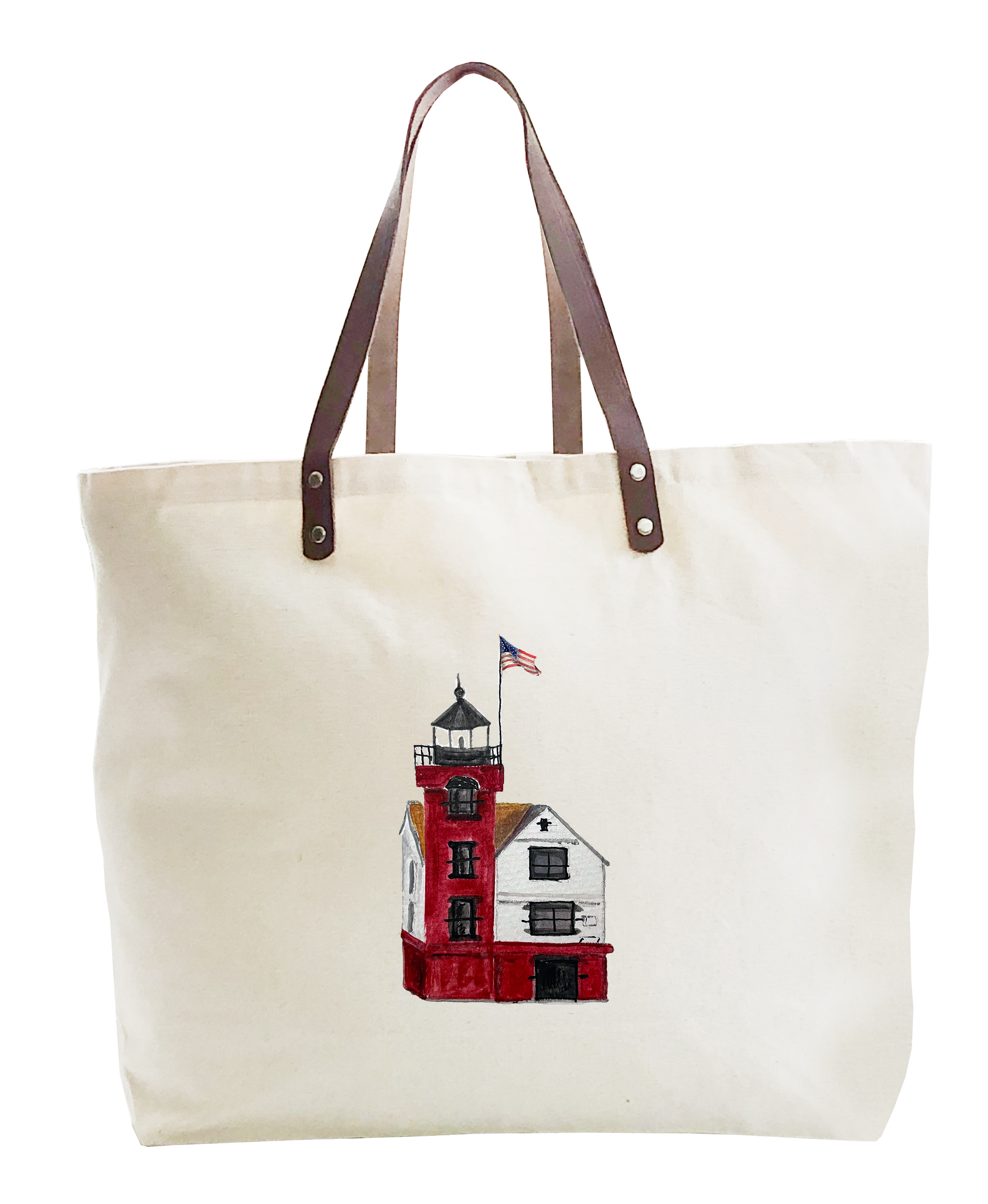 round island lighthouse mackinac island large tote