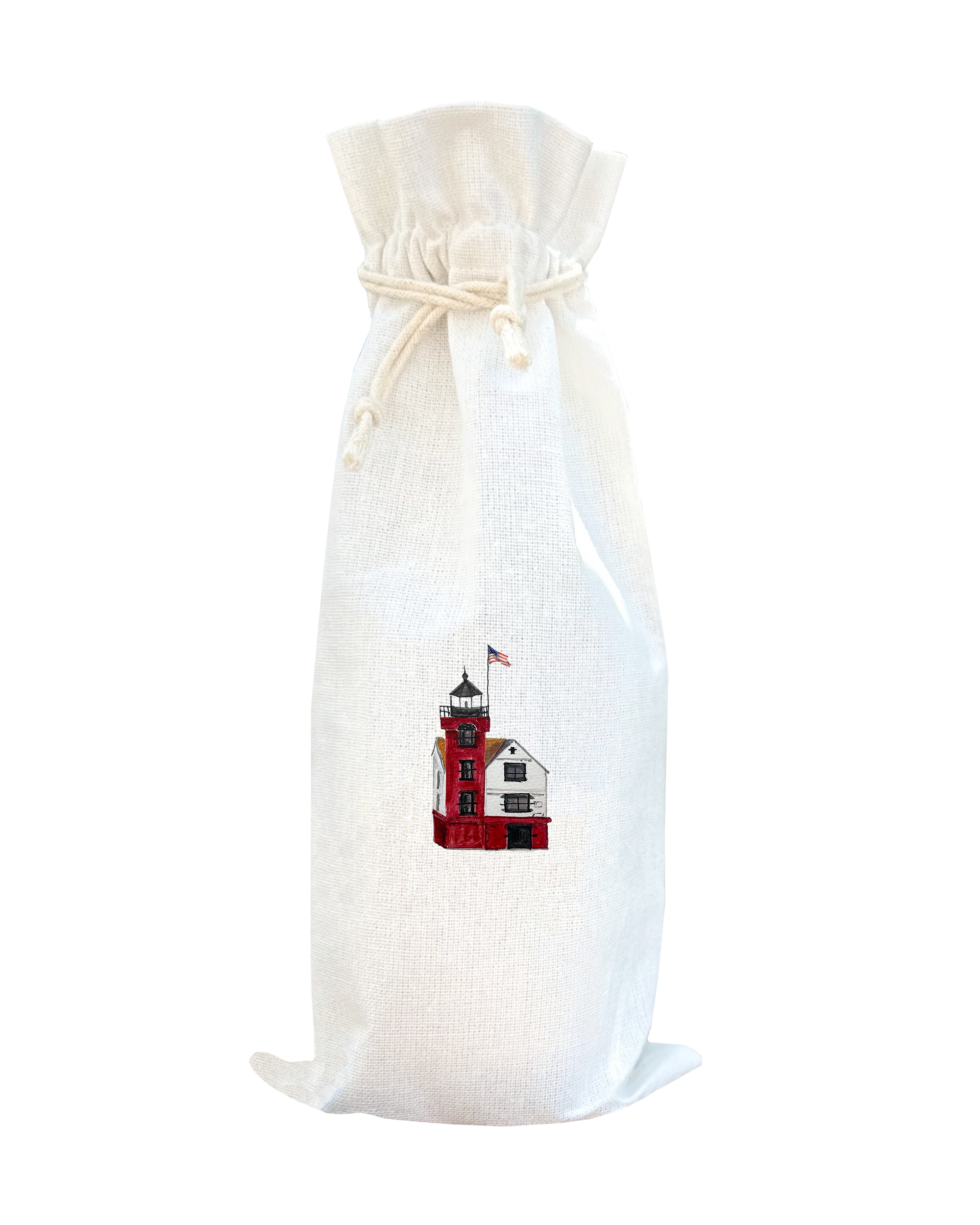 round island lighthouse mackinac island wine bag