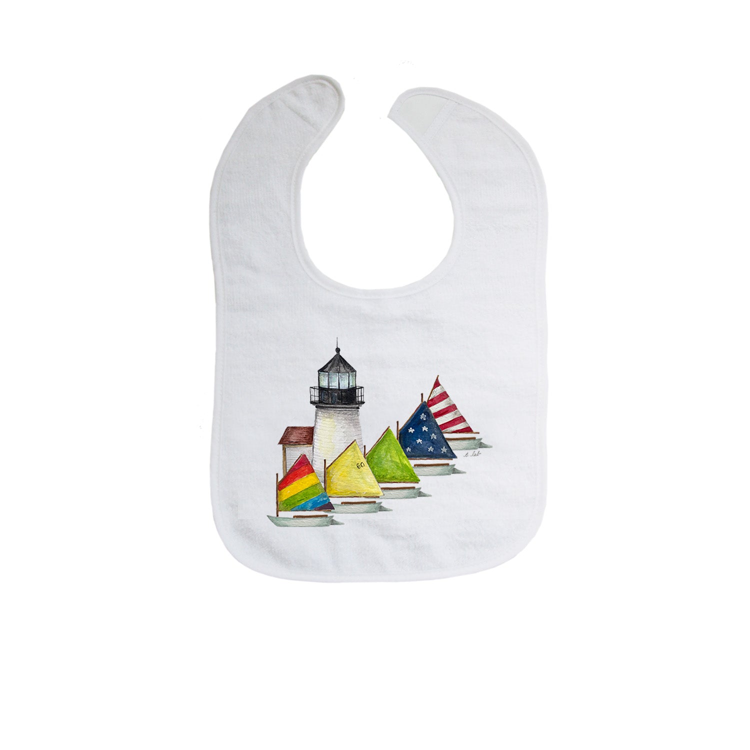 brant point lighthouse with rainbow fleet bib