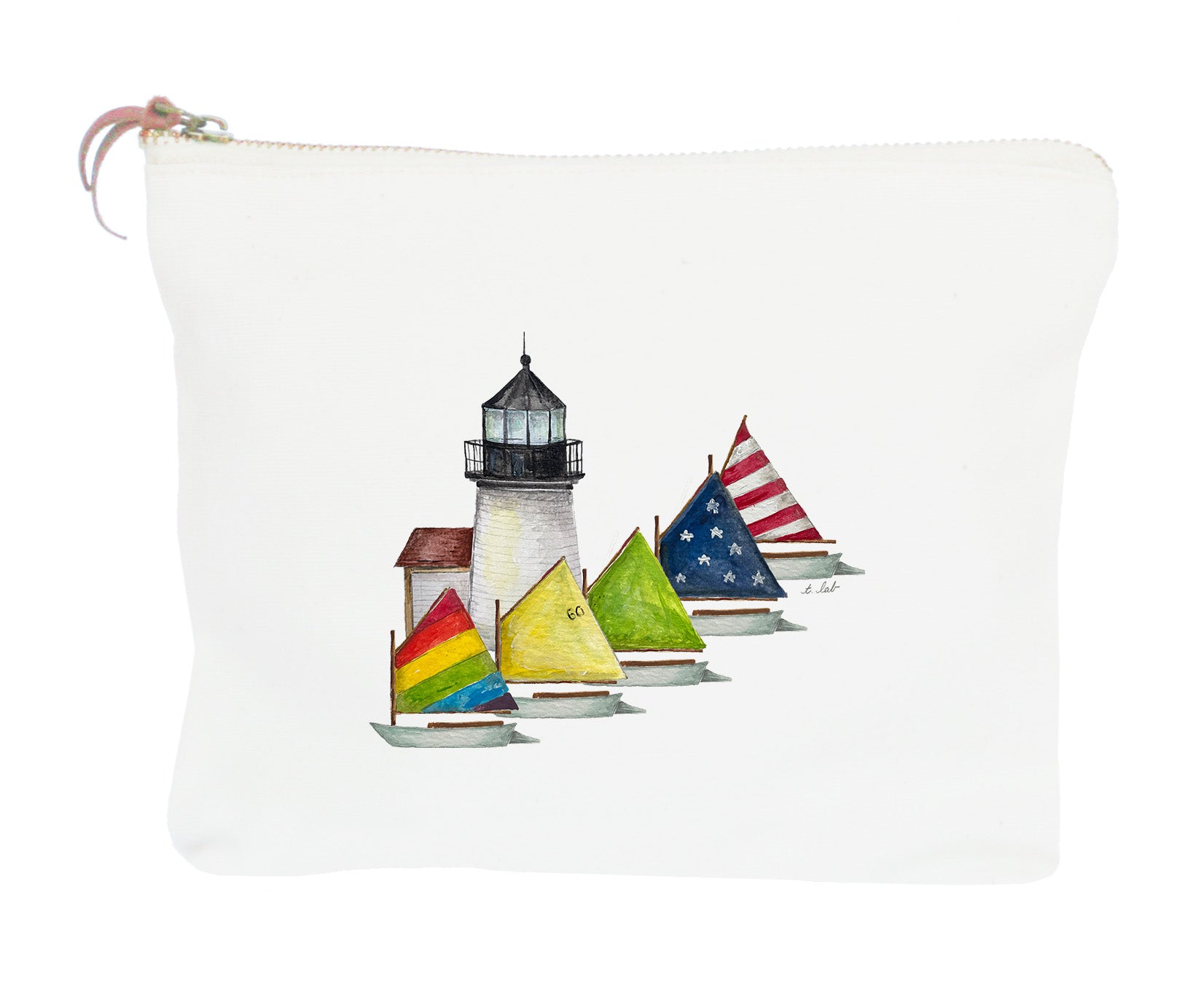 brant point lighthouse with rainbow fleet zipper pouch