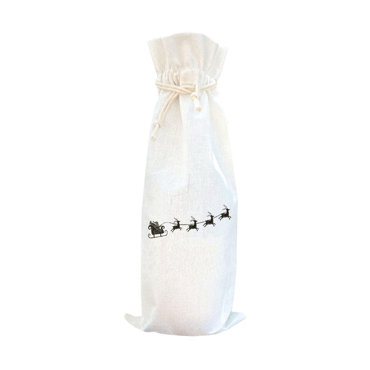 santa with sleigh and reindeer wine bag
