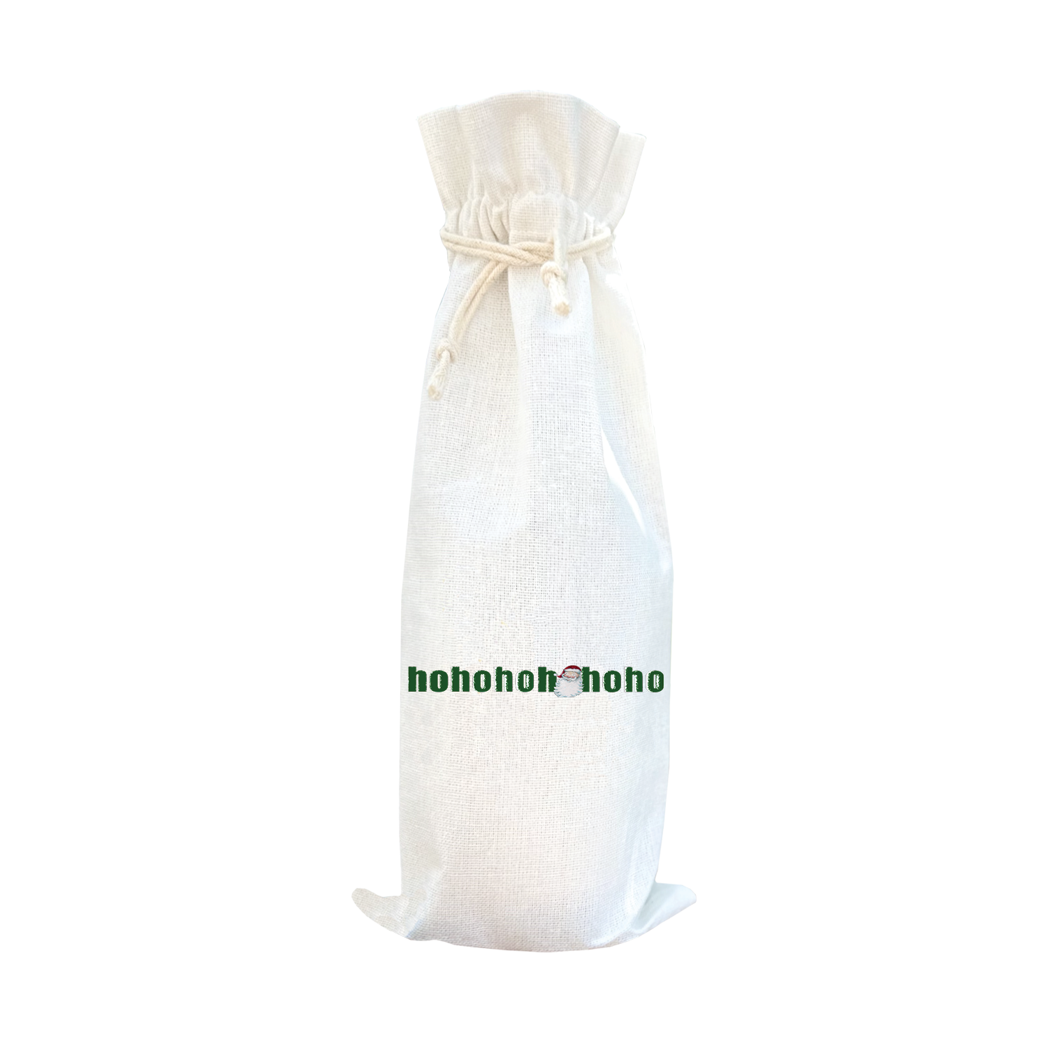 santa face ho ho ho green text wine bag